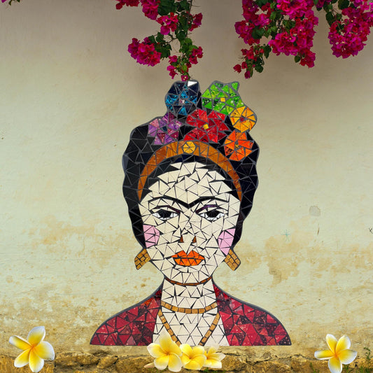 Frida Kahlo Feminist Icon Mosaic Wall Art Plaque Panel Hand Painted Glass Bali Handicraft Boho Decor - Acadia World Traders
