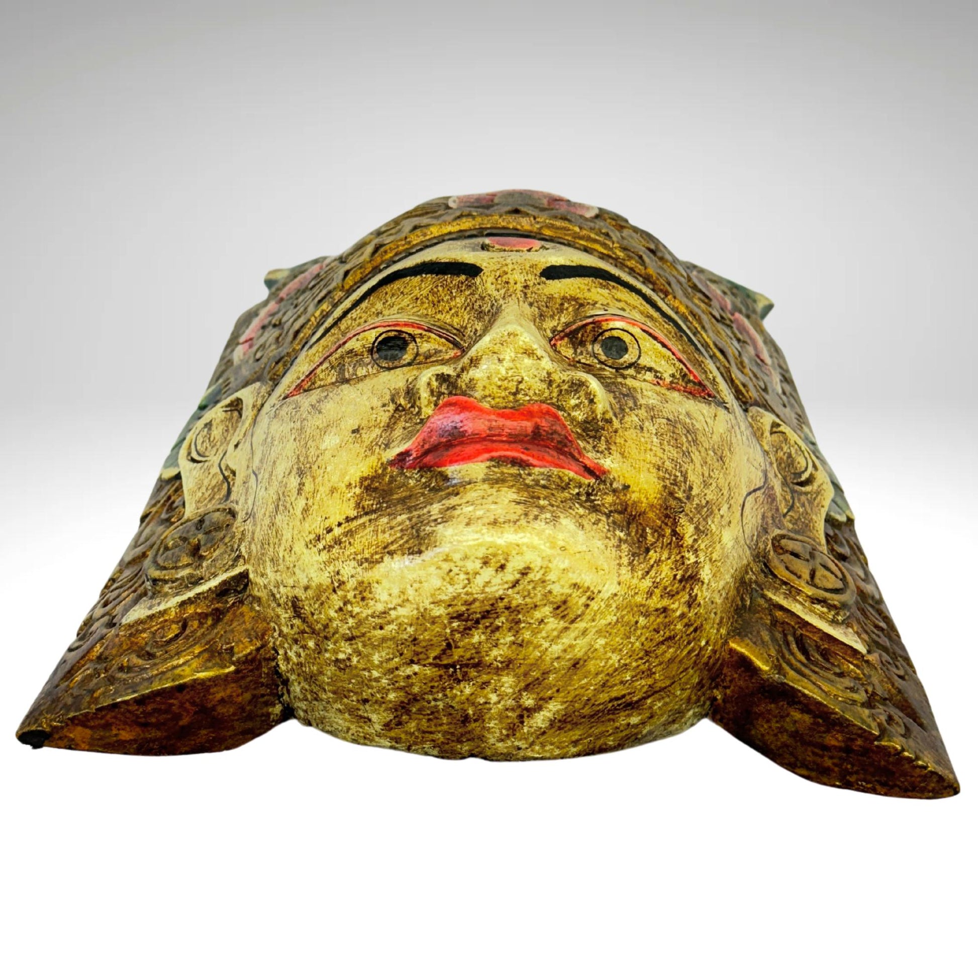 Balinese Mask Dewi Sri Rice Fertility Goddess Polychrome Hand Carved Wood Bali Folk Art wooden Mask Wall Decor - Acadia World Traders