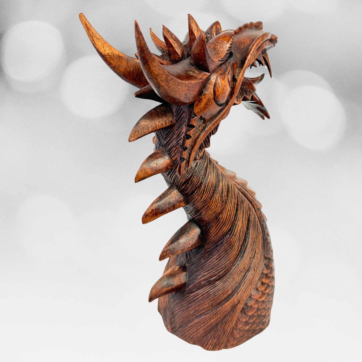 Horned Dragon Sculpture Statue Cosmic Naga Hand hand carved Suar wood Carving Bali Art Asian style Decor - Acadia World Traders