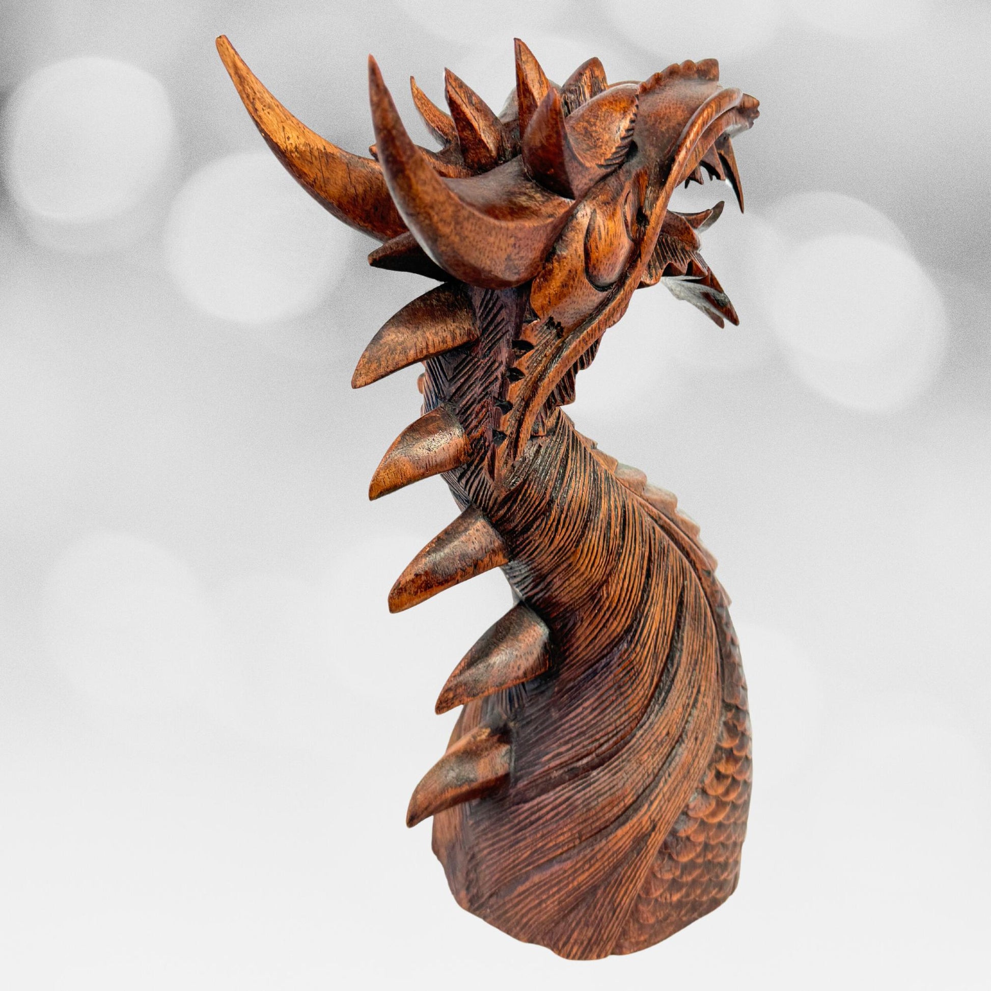 Horned Dragon Sculpture Statue Cosmic Naga Hand hand carved Suar wood Carving Bali Art Asian style Decor - Acadia World Traders