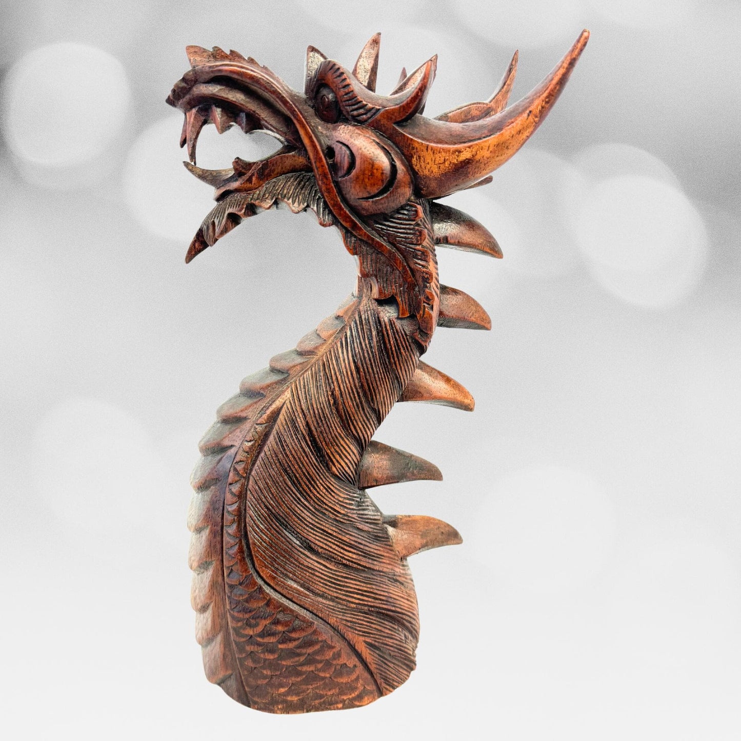 Horned Dragon Sculpture Statue Cosmic Naga Hand hand carved Suar wood Carving Bali Art Asian style Decor - Acadia World Traders
