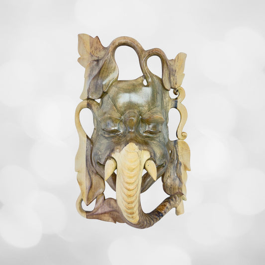 Hand Carved Wood Ganesha Mask: Balinese  Hindu Wall Art Sculpture