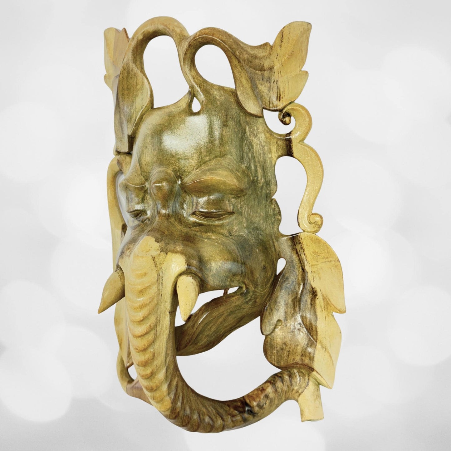 Balinese Nature Ganesha Elephant Abstract Mask Remover of Obstacles Hand Carved wood Hindu art Bali folk art wall decor - Acadia World Traders