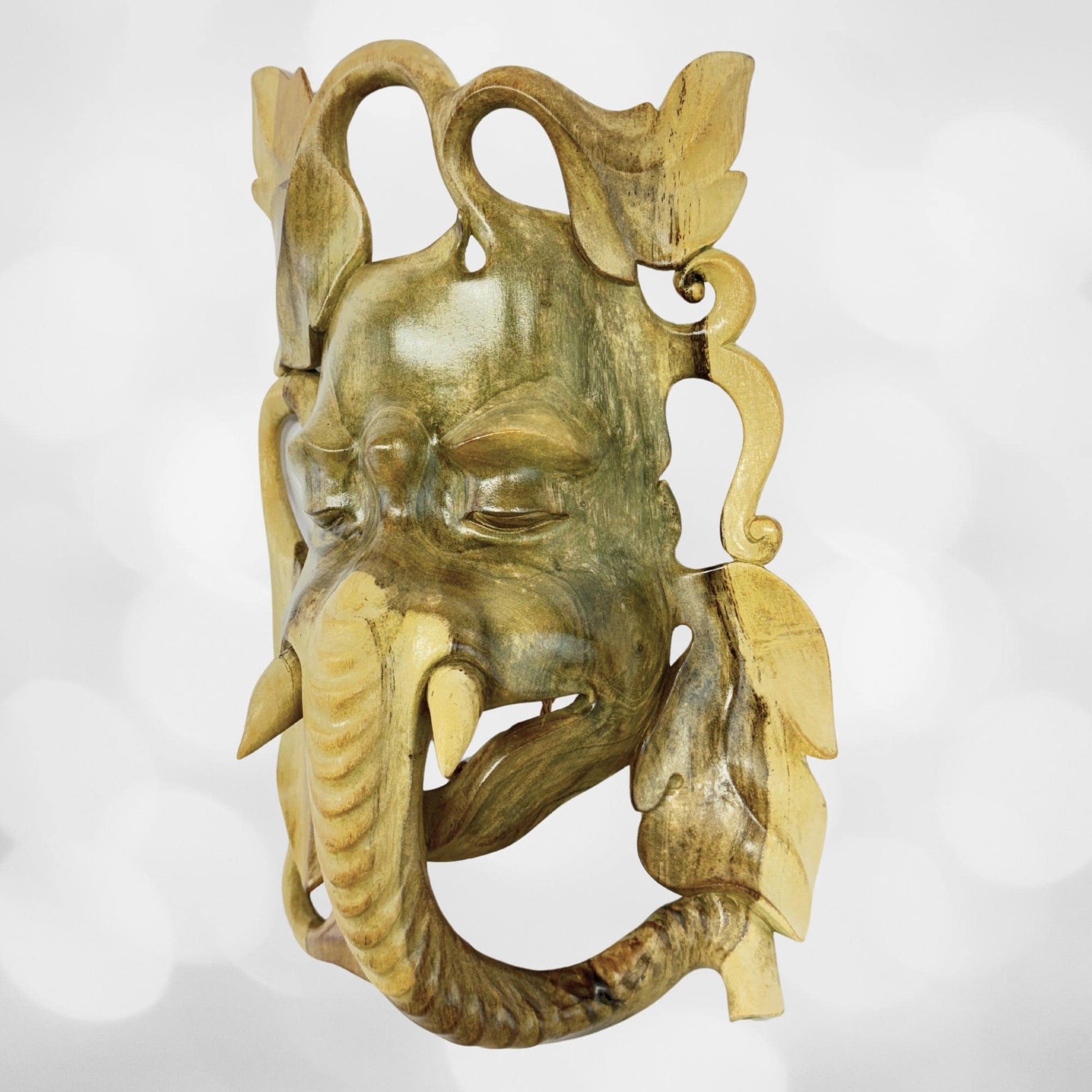 Balinese Nature Ganesha Elephant Abstract Mask Remover of Obstacles Hand Carved wood Hindu art Bali folk art wall decor - Acadia World Traders