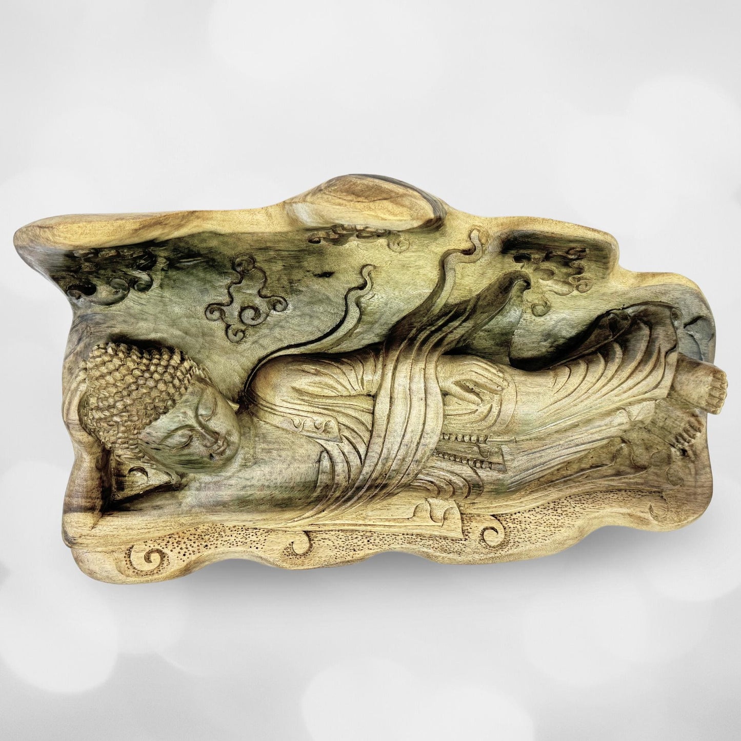 Tranquility Peaceful Buddha Sculpture Resting Nirvana Buddha Hand Wood Sculpture Balinese Bali Buddhist Art Wood Carving - Acadia World Traders
