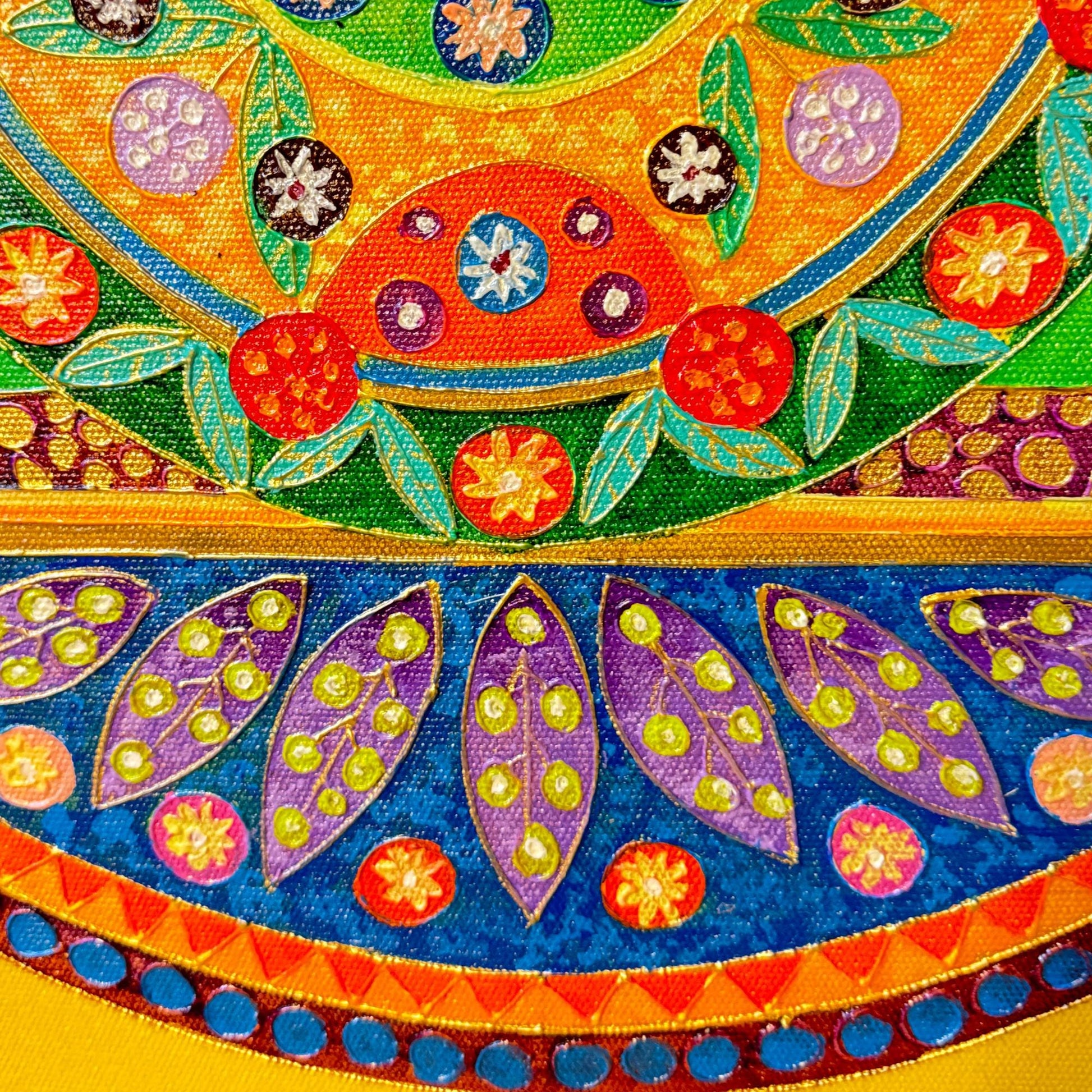 Hamsa Hand Mandala Wall Art Painting Acrylic on Canvas Handmade Sacred Geometry Yellow Balinese Art - Acadia World Traders