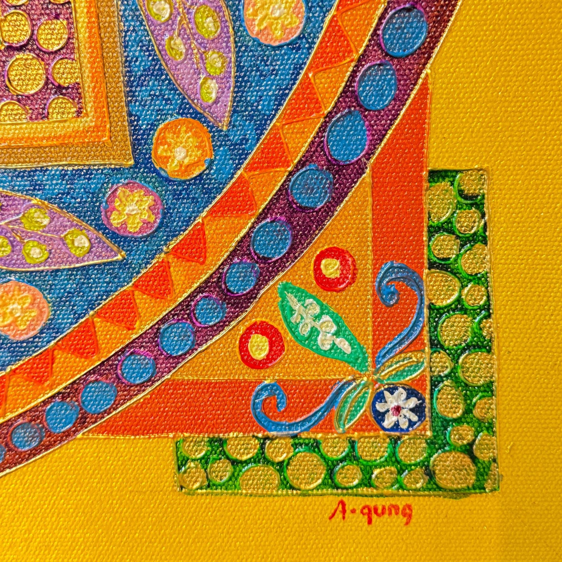 Hamsa Hand Mandala Wall Art Painting Acrylic on Canvas Handmade Sacred Geometry Yellow Balinese Art - Acadia World Traders