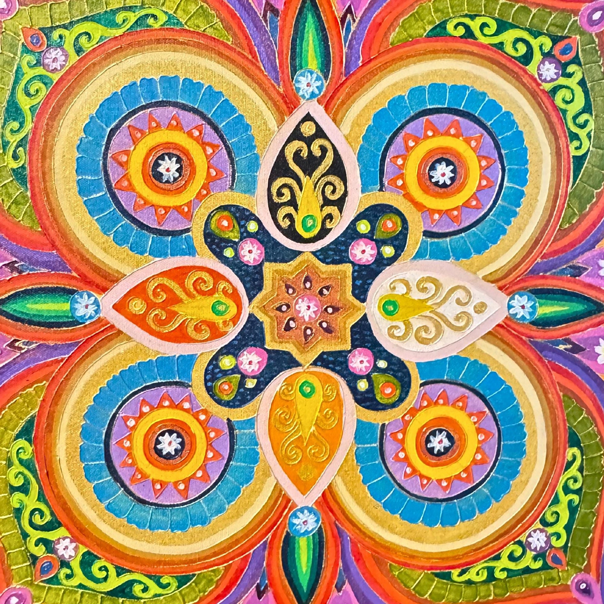 LOTUS Mandala Wall Art Painting Acrylic on Canvas Sacred Geometry Meditation Bali Art ORANGE Balinese Artist - Acadia World Traders