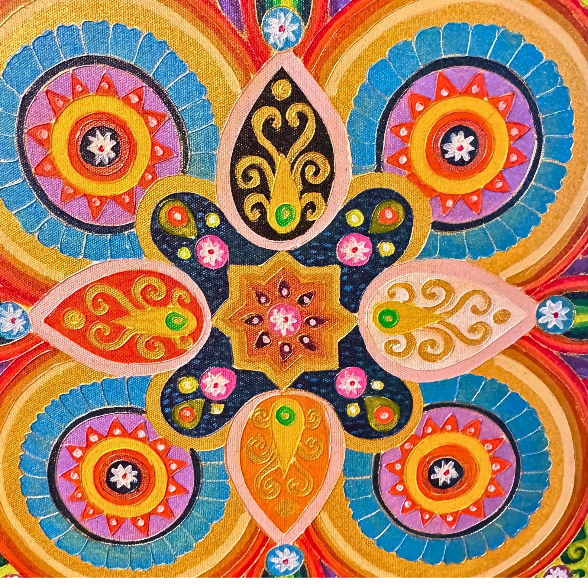 LOTUS Mandala Wall Art Painting Acrylic on Canvas Sacred Geometry Meditation Bali Art ORANGE Balinese Artist - Acadia World Traders