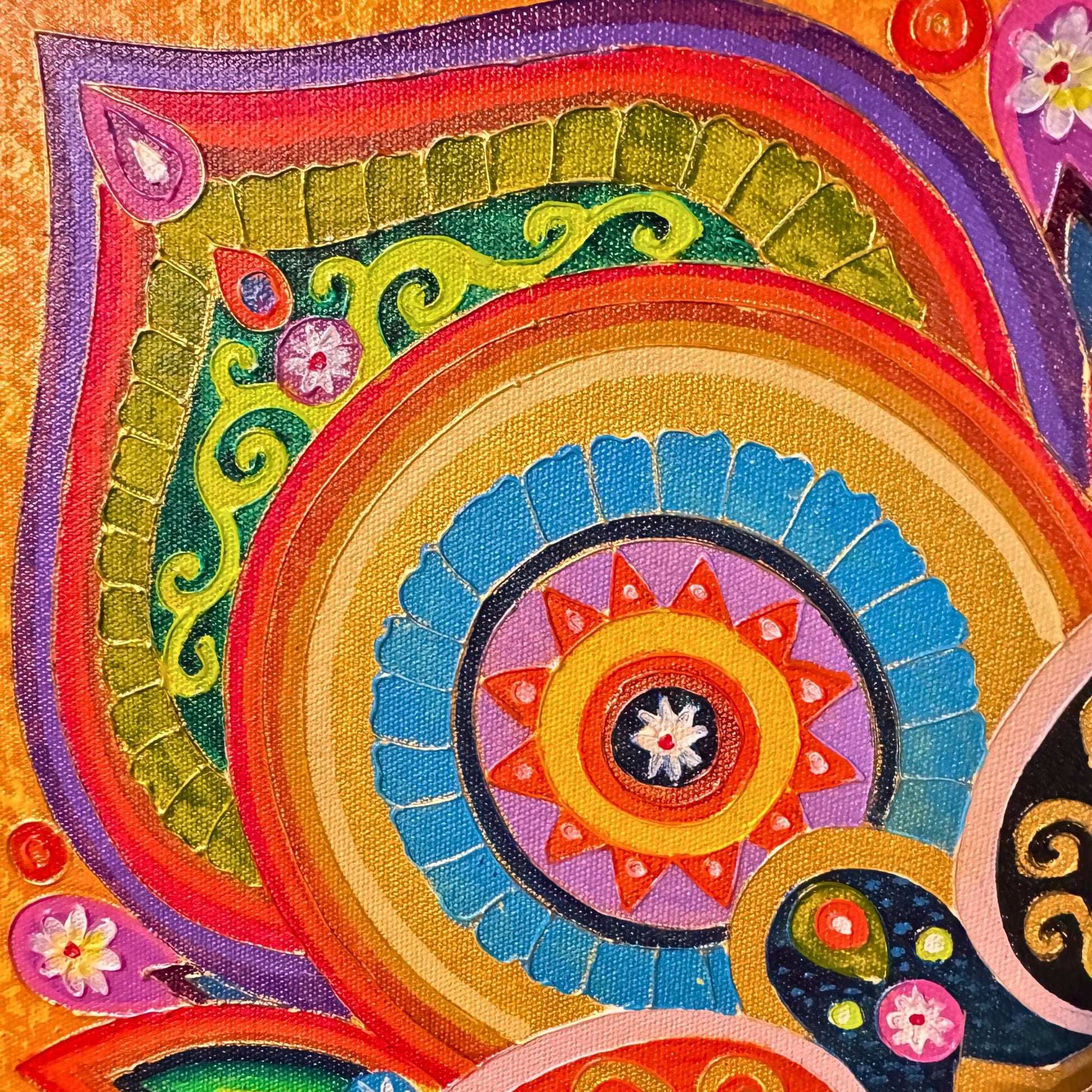 LOTUS Mandala Wall Art Painting Acrylic on Canvas Sacred Geometry Meditation Bali Art ORANGE Balinese Artist - Acadia World Traders
