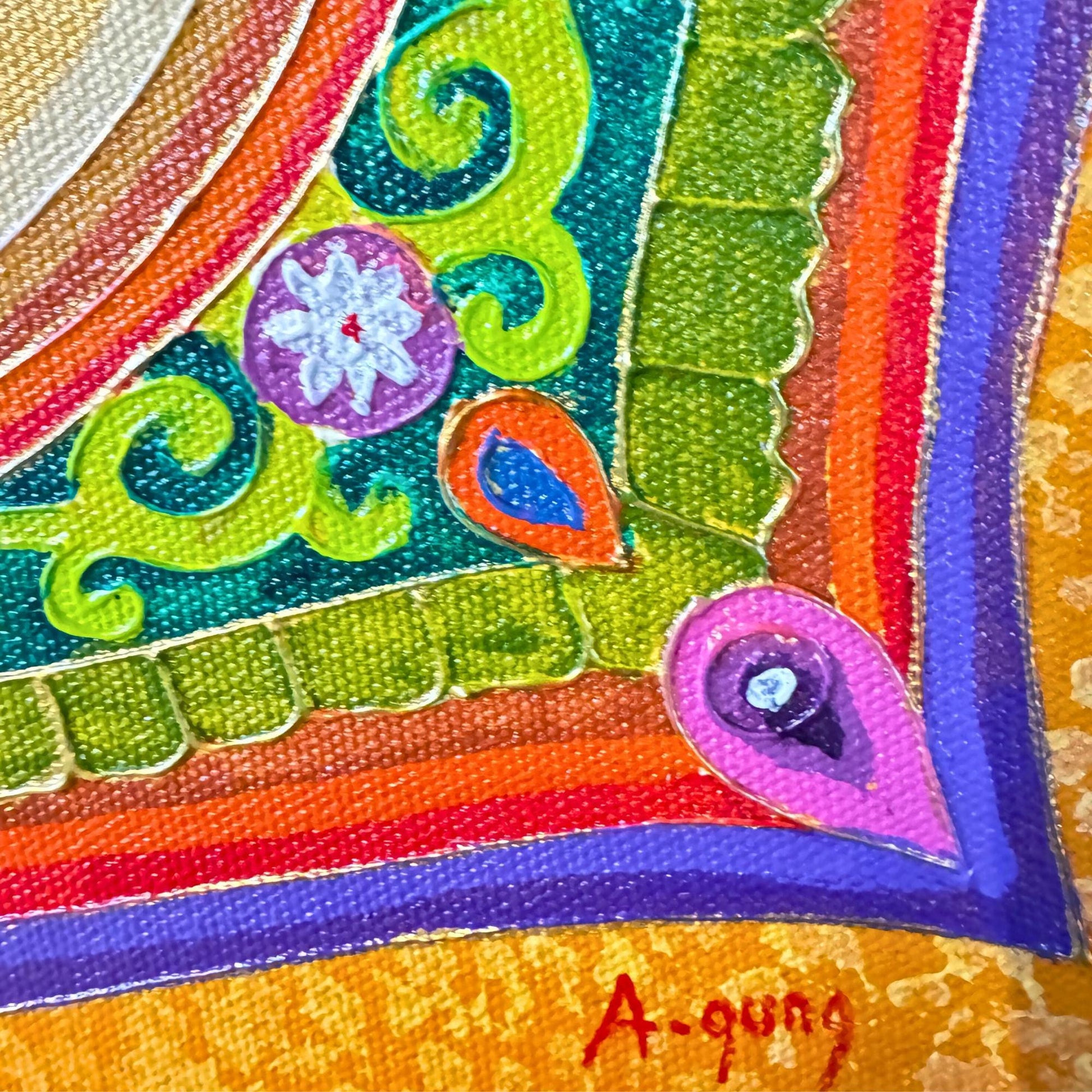 LOTUS Mandala Wall Art Painting Acrylic on Canvas Sacred Geometry Meditation Bali Art ORANGE Balinese Artist - Acadia World Traders