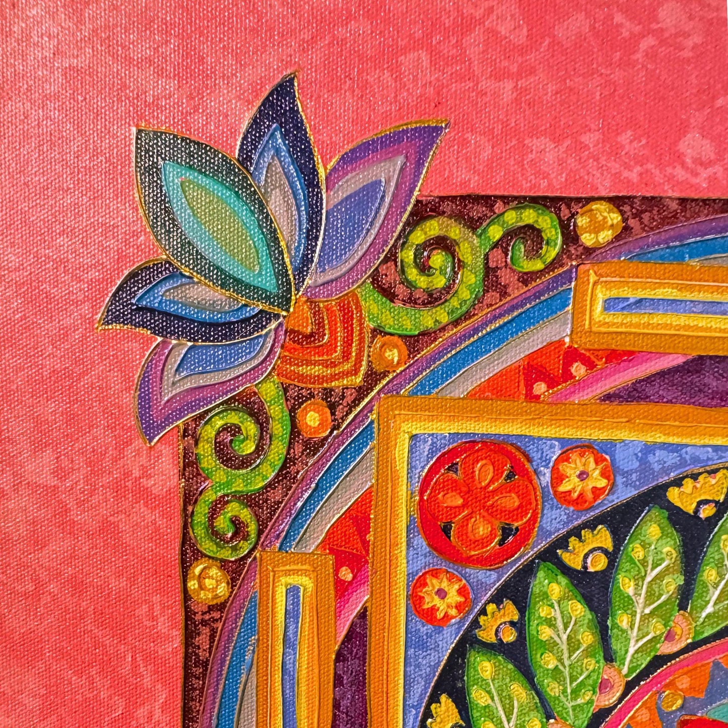 Lotus Mandala Painting: Hand Painted Balinese Acrylic Canvas Wall Art