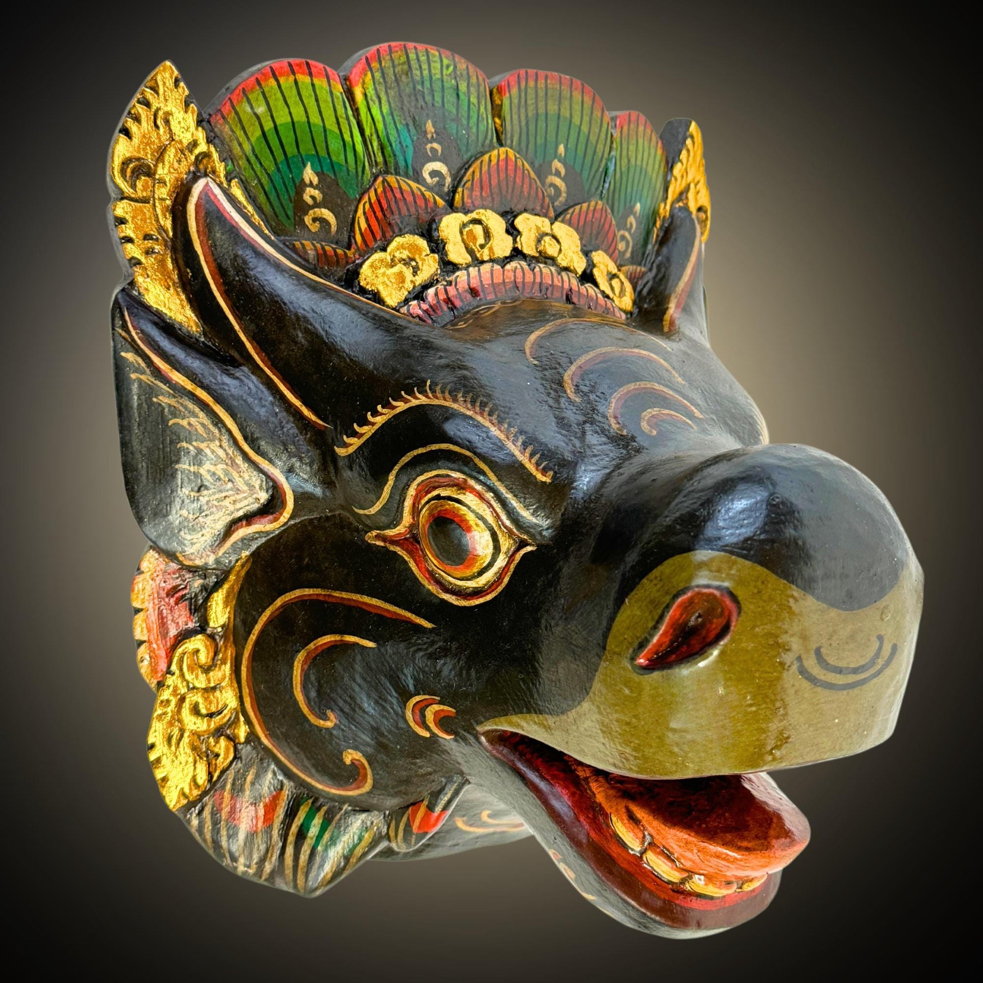 Balinese Mask Nandi the Bull Mount of Shiva Cow Wooden Bali Folk Art Hand carved Wood Carving - Acadia World Traders