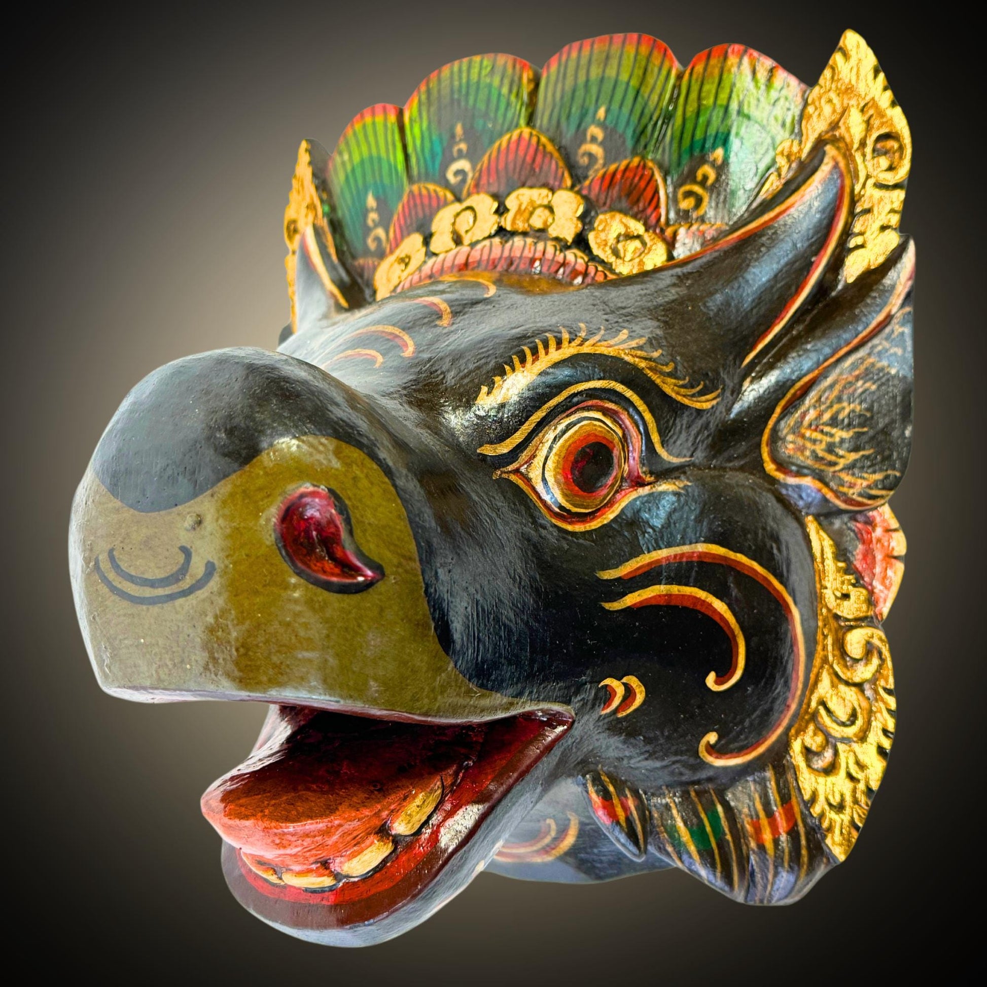 Balinese Mask Nandi the Bull Mount of Shiva Cow Wooden Bali Folk Art Hand carved Wood Carving - Acadia World Traders