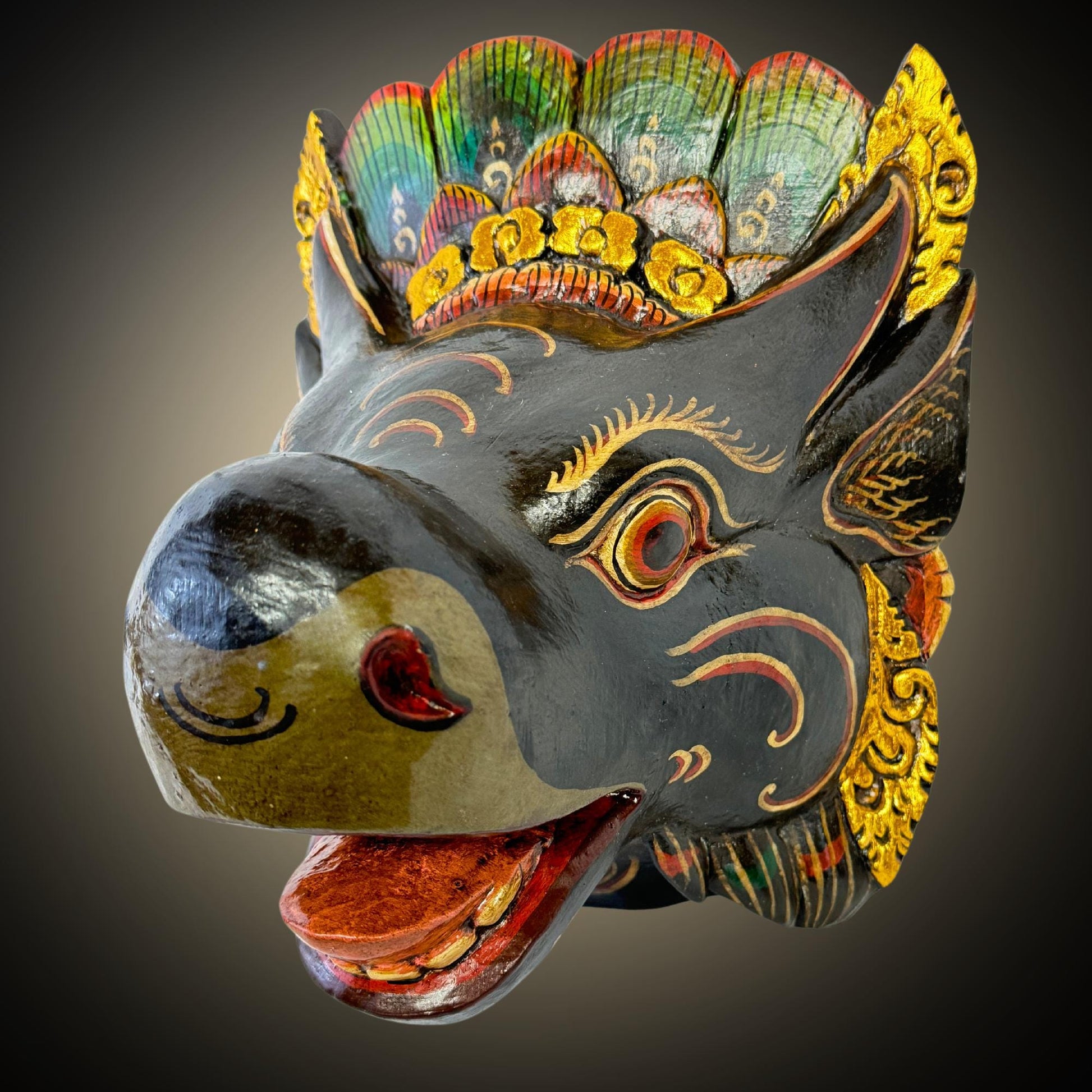 Balinese Mask Nandi the Bull Mount of Shiva Cow Wooden Bali Folk Art Hand carved Wood Carving - Acadia World Traders