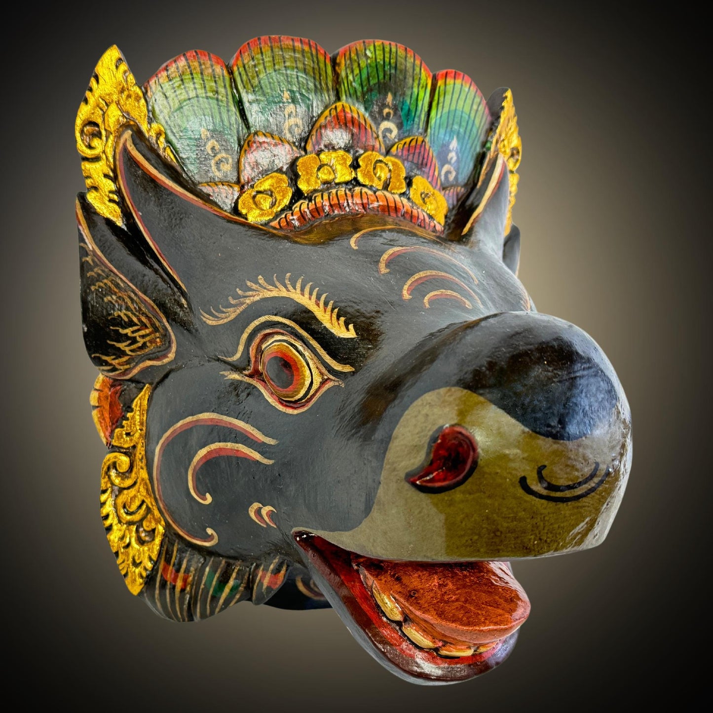 Balinese Mask Nandi the Bull Mount of Shiva Cow Wooden Bali Folk Art Hand carved Wood Carving - Acadia World Traders