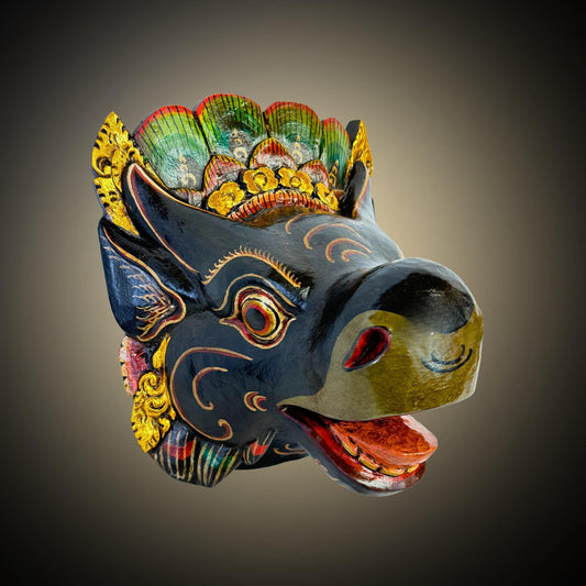 Balinese Mask Nandi the Bull Mount of Shiva Cow Wooden Bali Folk Art Hand carved Wood Carving - Acadia World Traders