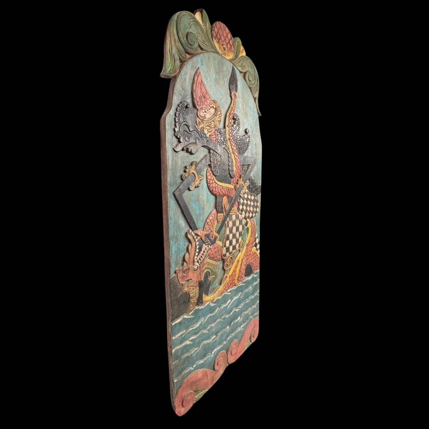 Vintage Javanese Teak Wood Blawong: Dragon Naga Kris Holder Wall Art