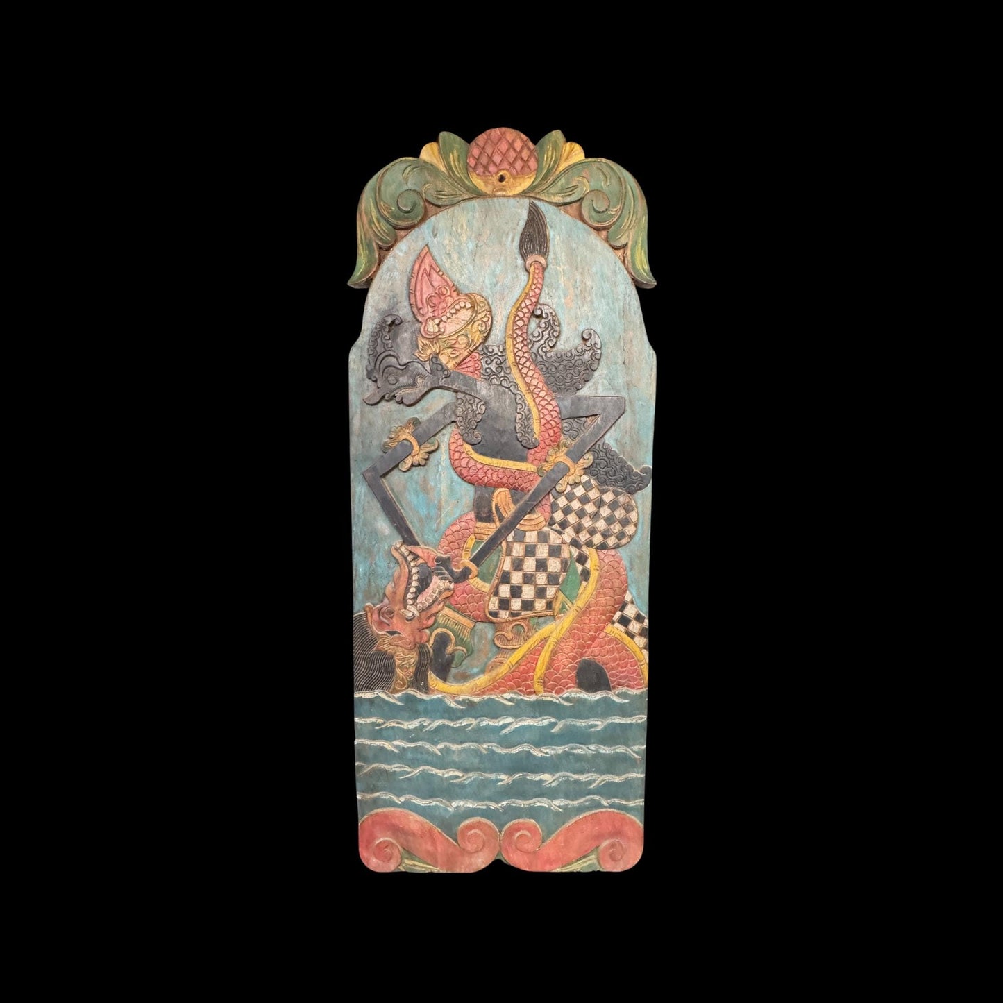 Vintage Javanese Teak Wood Blawong: Dragon Naga Kris Holder Wall Art