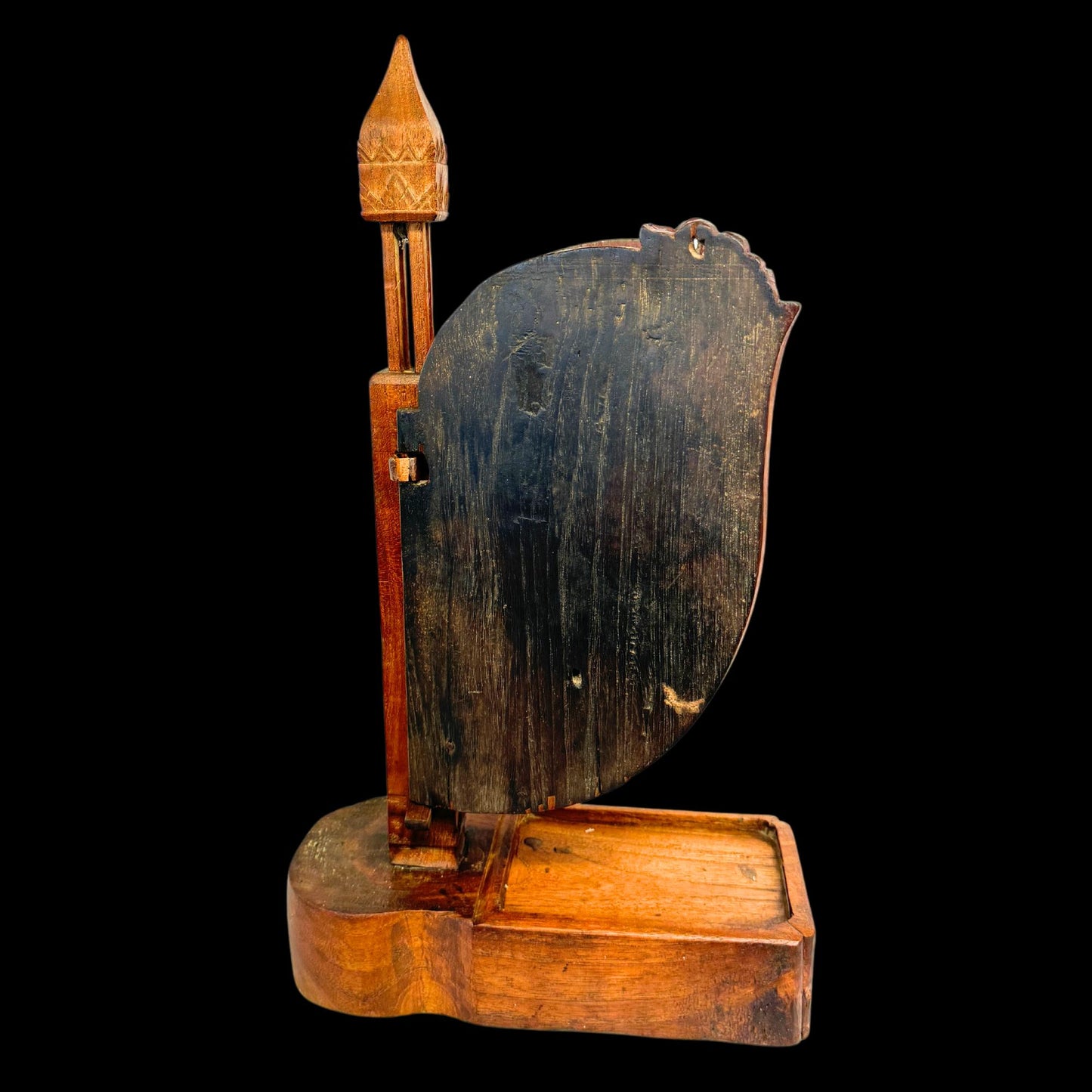 Vintage Indonesian Teak Candelabra: Jodog Oil Lamp Holder, Wayang Kulit