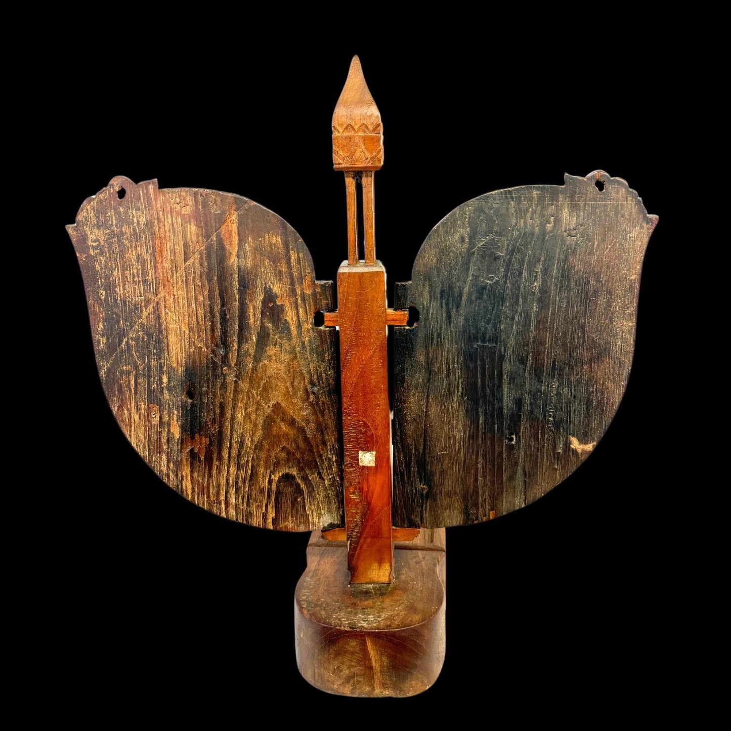Vintage Indonesian Teak Candelabra: Jodog Oil Lamp Holder, Wayang Kulit