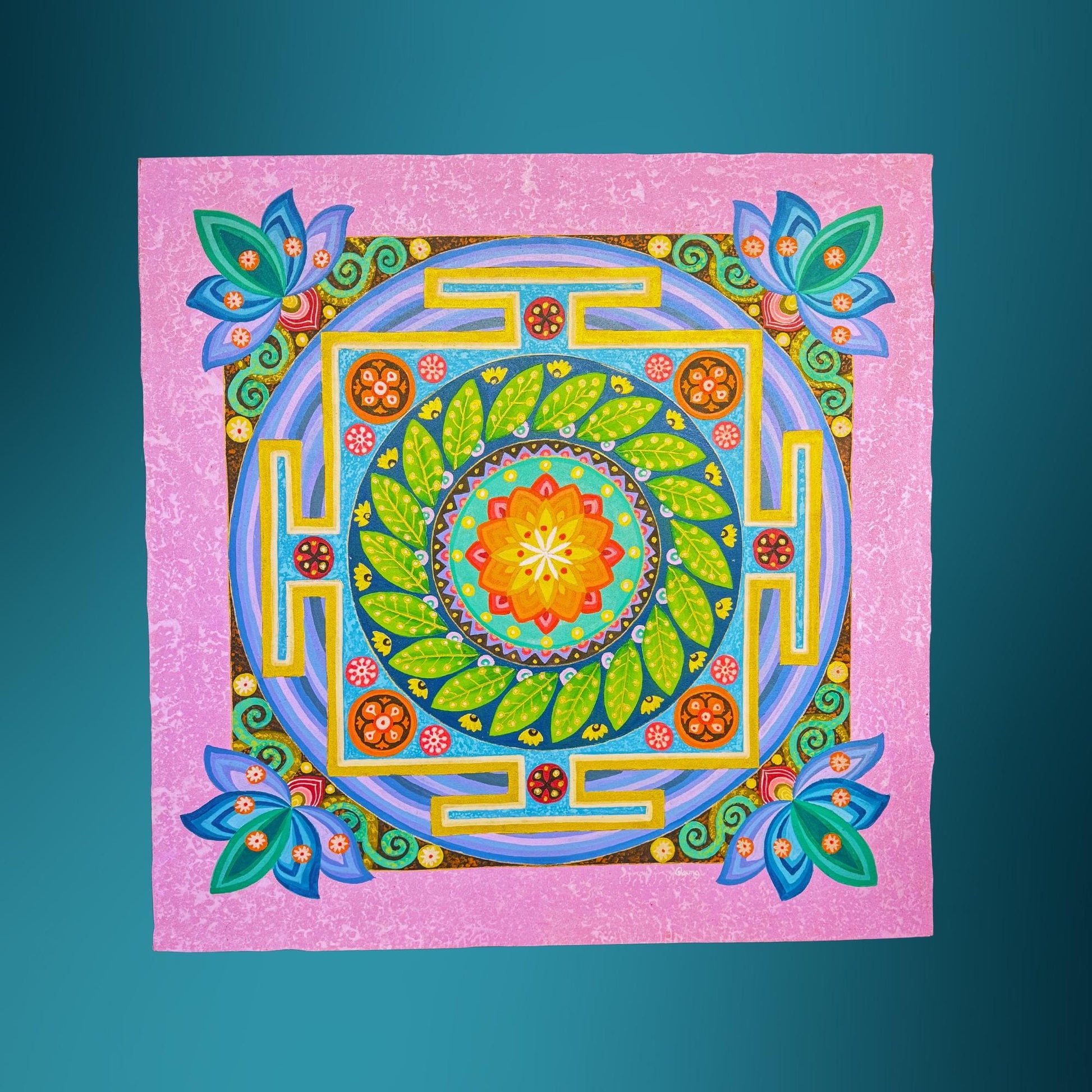 Lotus Mandala Painting Hand Painted  Acrylic on Canvas Wall Art Sacred Geometry Balinese Artist Painting 40&quot; - Acadia World Traders