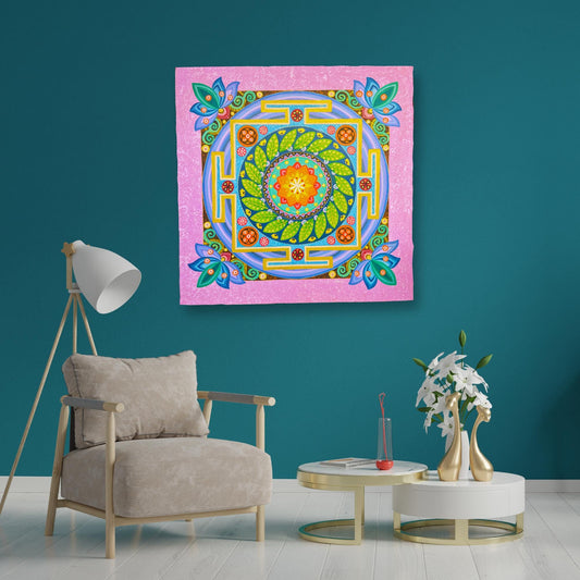 Lotus Mandala Painting Hand Painted  Acrylic on Canvas Wall Art Sacred Geometry Balinese Artist Painting 40&quot; - Acadia World Traders