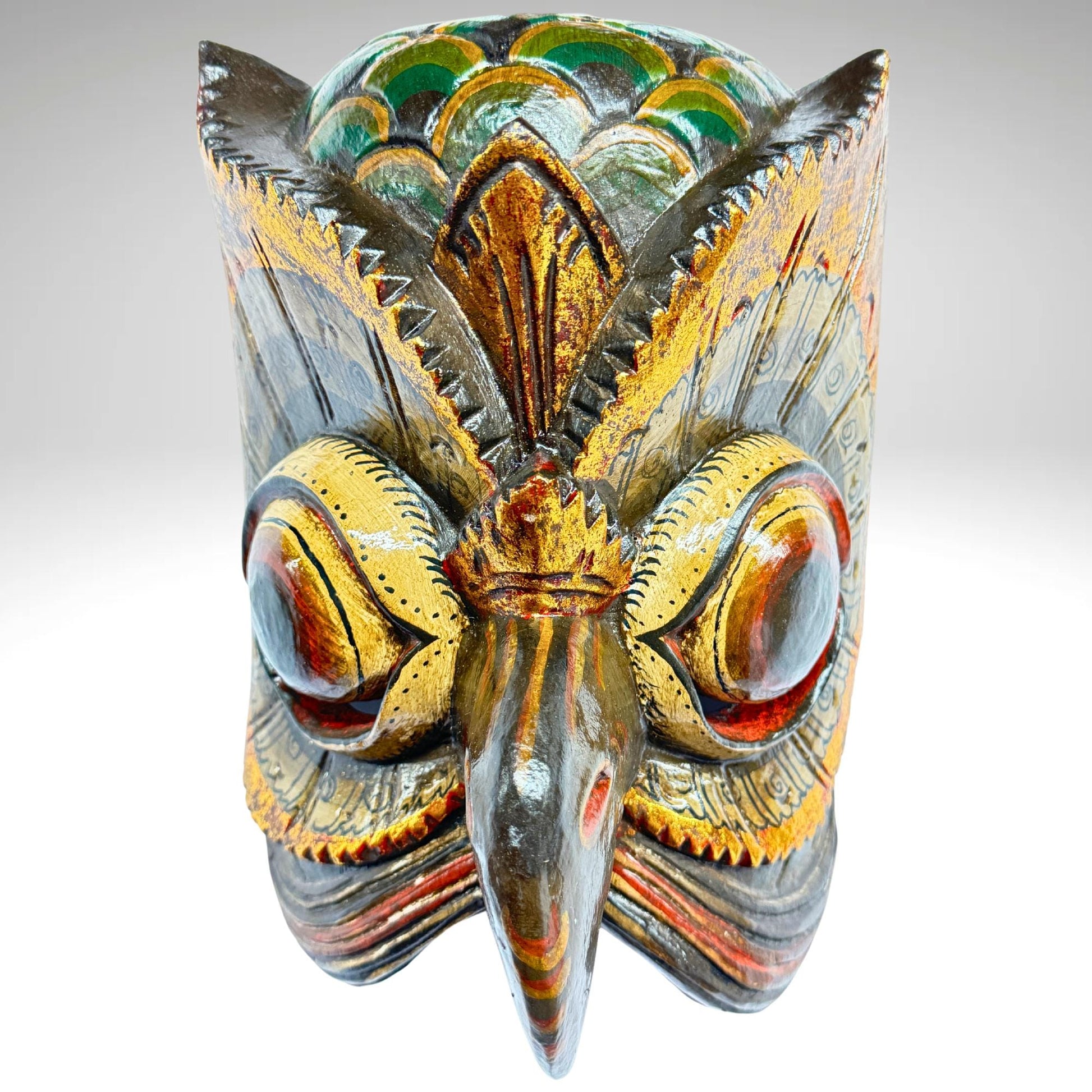 Balinese Mask Horned Owl Bird Mythical Owl Wall Hanging art Bali Folk Art Hand carved Wood Carving - Acadia World Traders