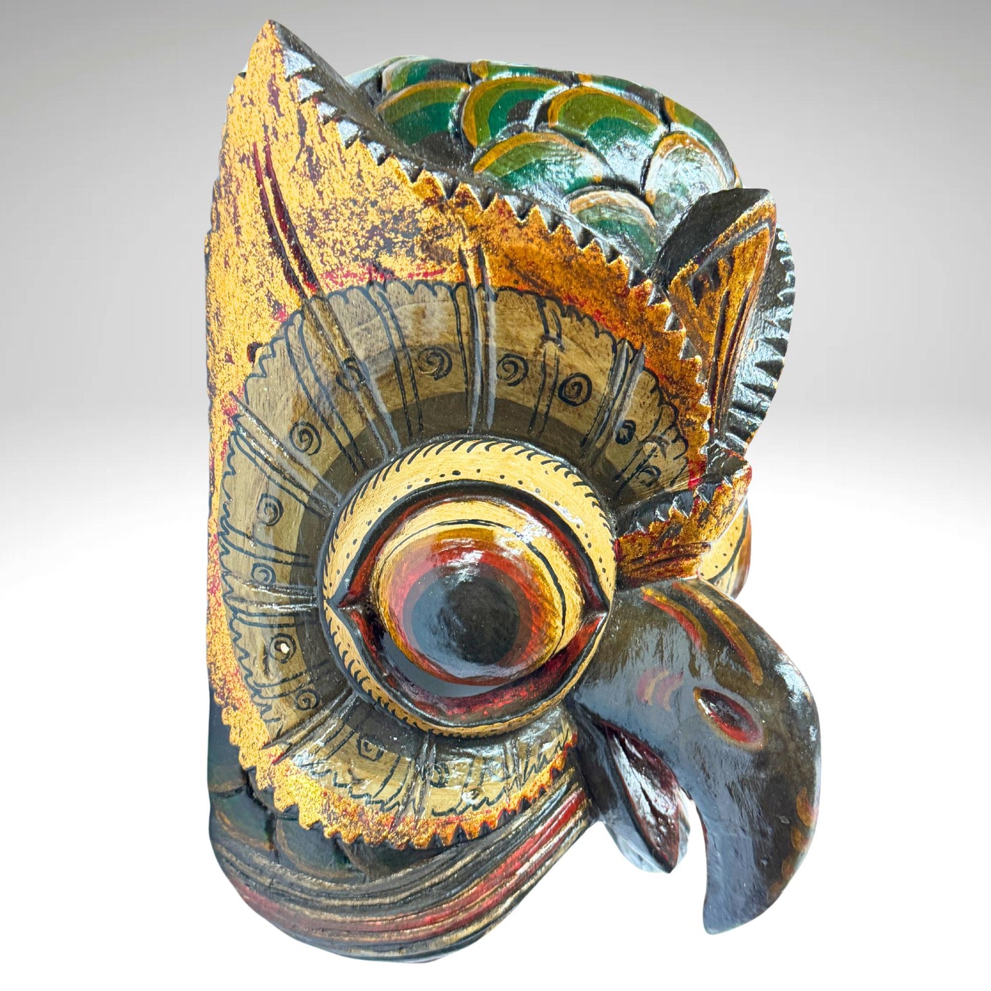 Balinese Mask Horned Owl Bird Mythical Owl Wall Hanging art Bali Folk Art Hand carved Wood Carving - Acadia World Traders