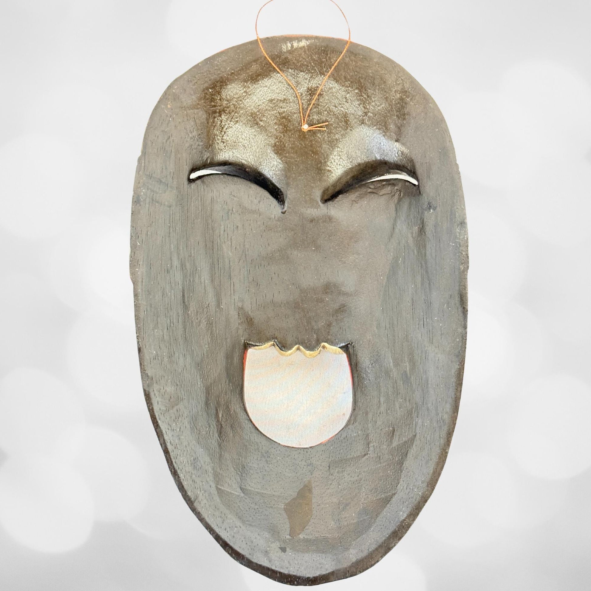 Balinese Bondres Mask Demon SCREAMING Tattoo Face Bali Folk Art Wall Decor Hand carved wood Carving - Acadia World Traders