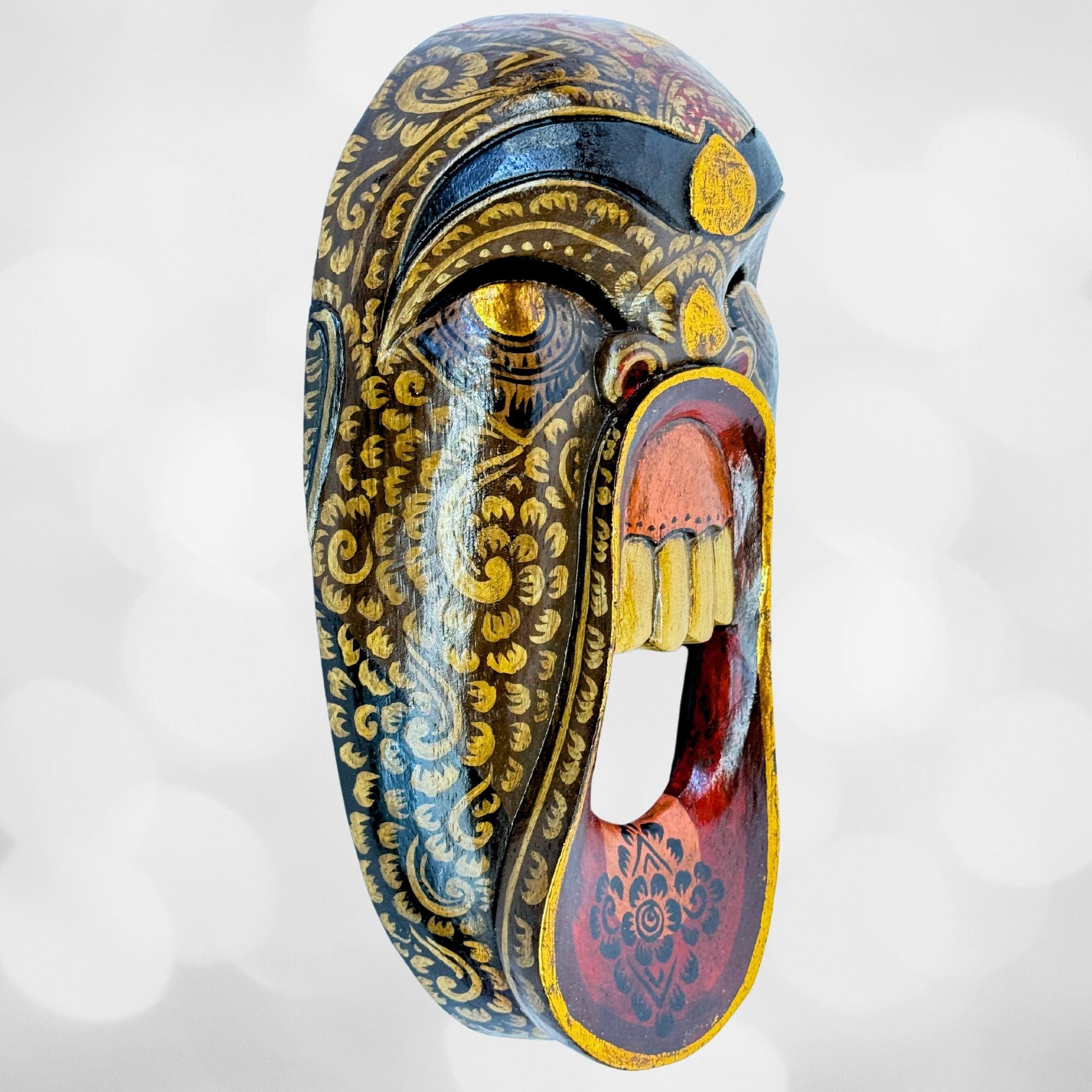Balinese Bondres Mask Demon SCREAMING Tattoo Face Bali Folk Art Wall Decor Hand carved wood Carving - Acadia World Traders