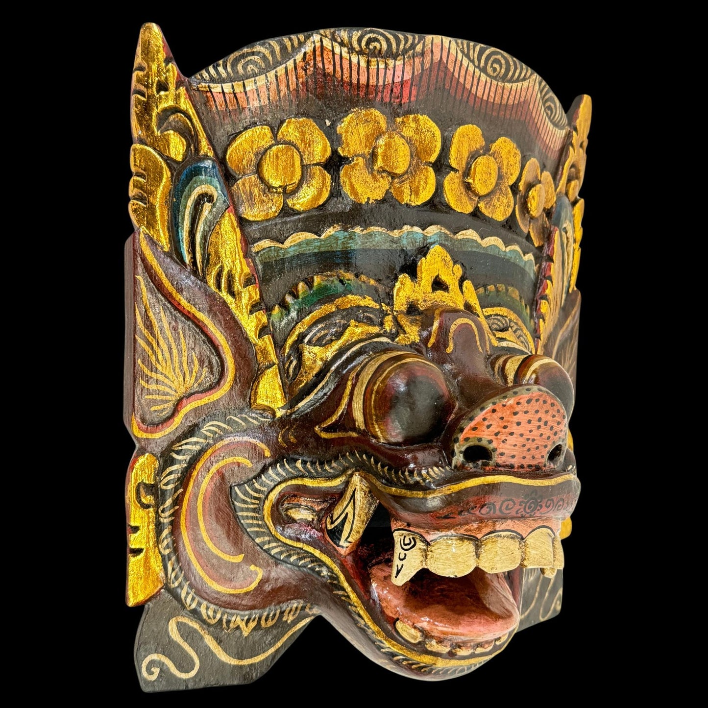 Balinese Pig Barong Mask Bangkal Boar Protector Guardian Polychrome Hand Carved wood Carving Bali Folk Art Wall Decor - Acadia World Traders