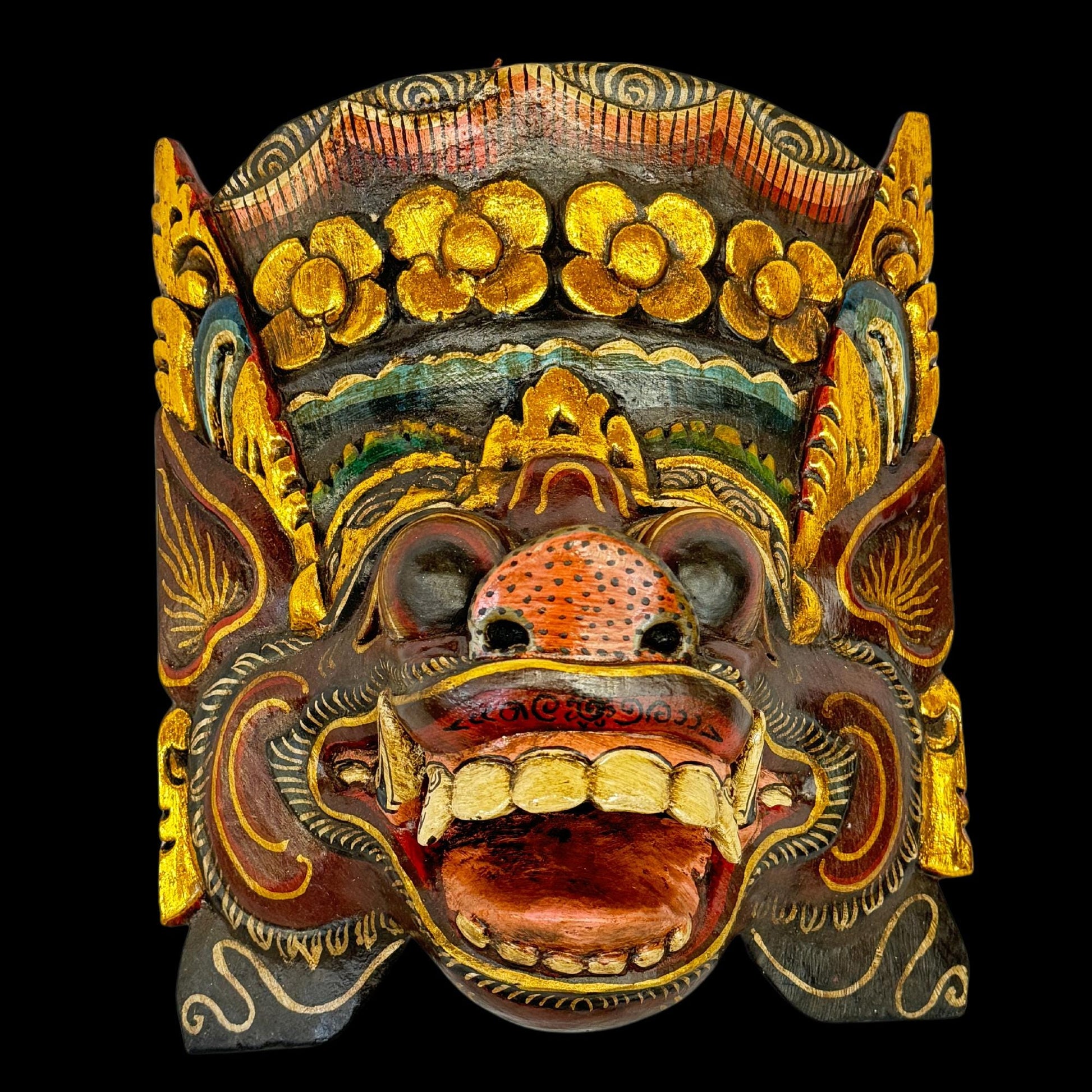 Balinese Pig Barong Mask Bangkal Boar Protector Guardian Polychrome Hand Carved wood Carving Bali Folk Art Wall Decor - Acadia World Traders