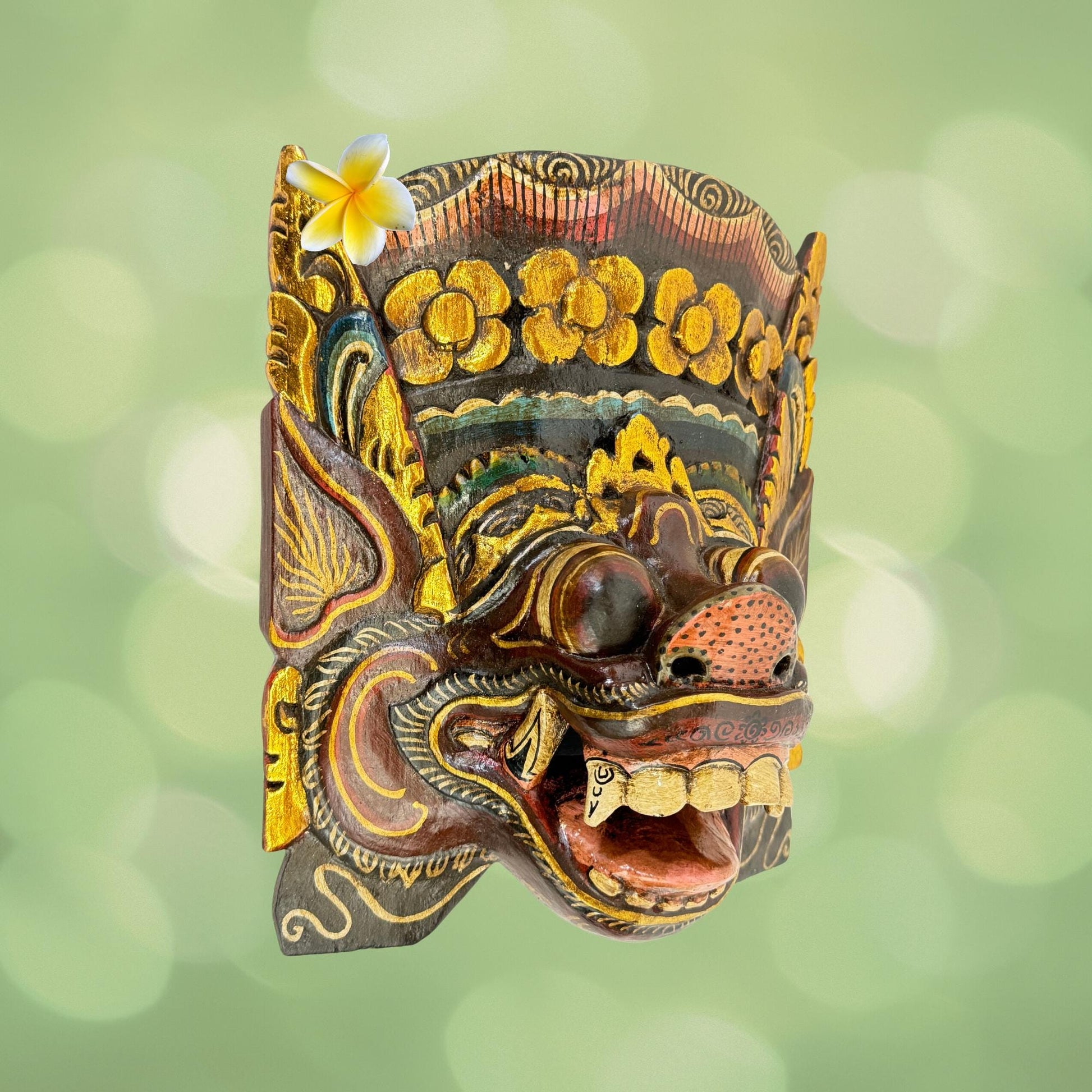 Balinese Pig Barong Mask Bangkal Boar Protector Guardian Polychrome Hand Carved wood Carving Bali Folk Art Wall Decor - Acadia World Traders