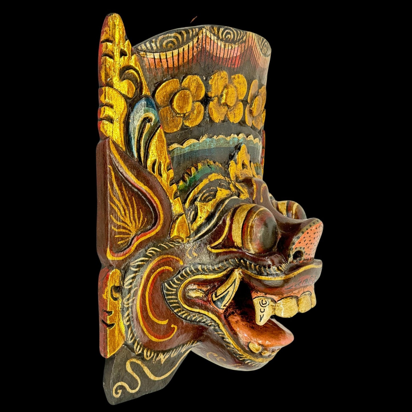 Balinese Pig Barong Mask Bangkal Boar Protector Guardian Polychrome Hand Carved wood Carving Bali Folk Art Wall Decor - Acadia World Traders
