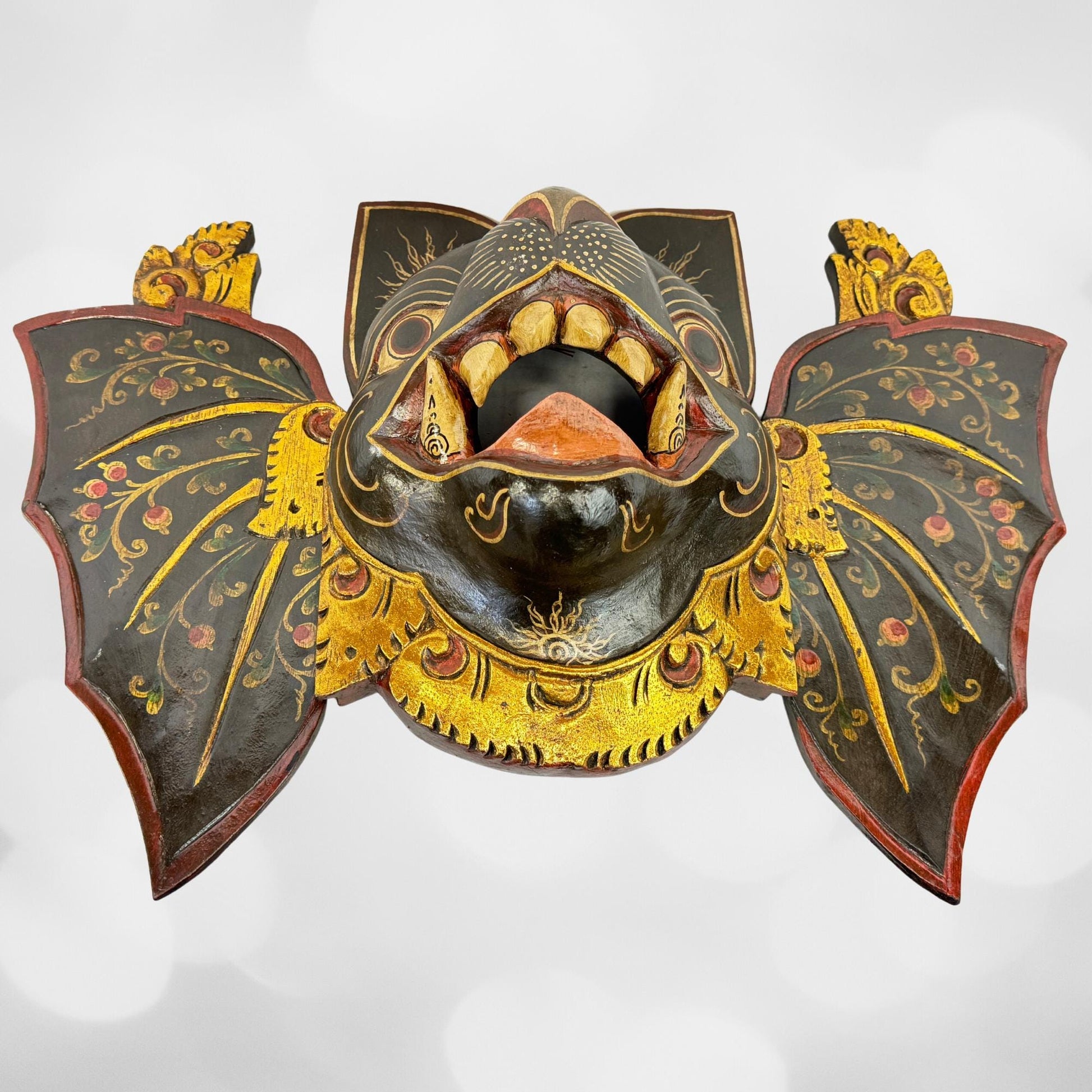 Balinese Mask Winged Black Bat Mask Bali hand carved wood Wall art Gothic Decor Balinese Folk Art Sacred Bat - Acadia World Traders