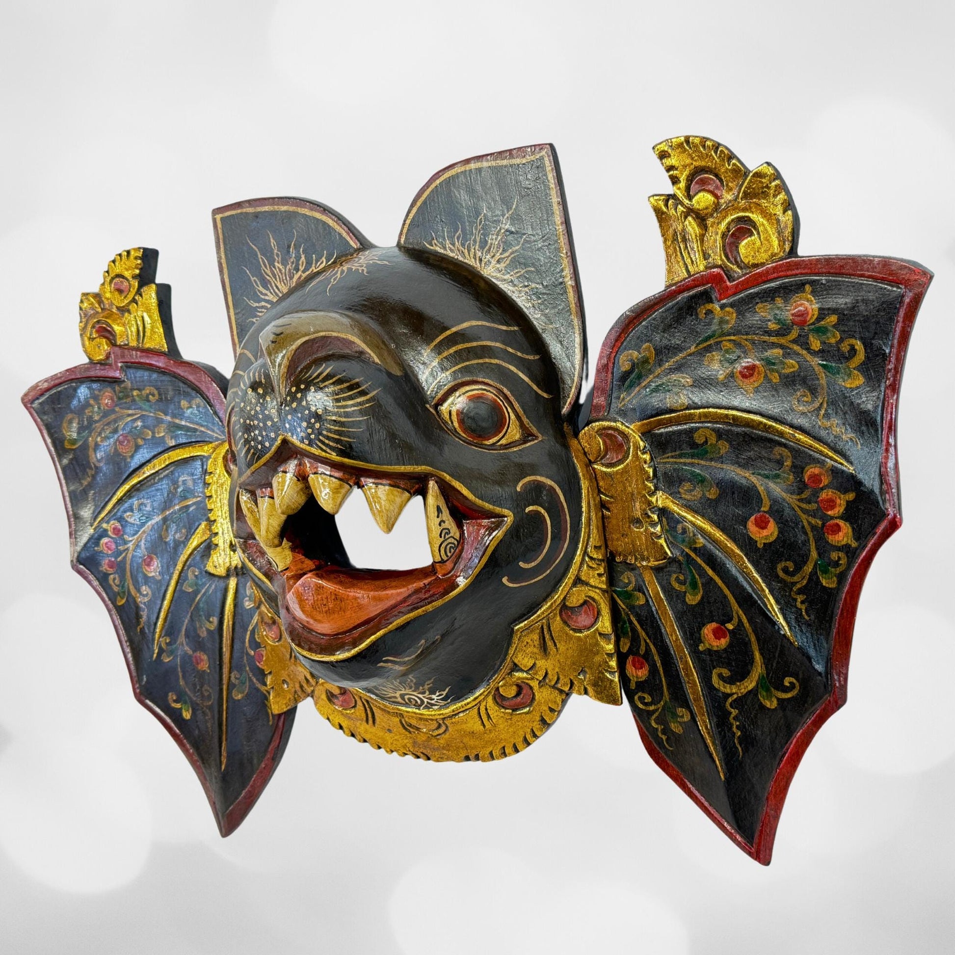 Balinese Mask Winged Black Bat Mask Bali hand carved wood Wall art Gothic Decor Balinese Folk Art Sacred Bat - Acadia World Traders