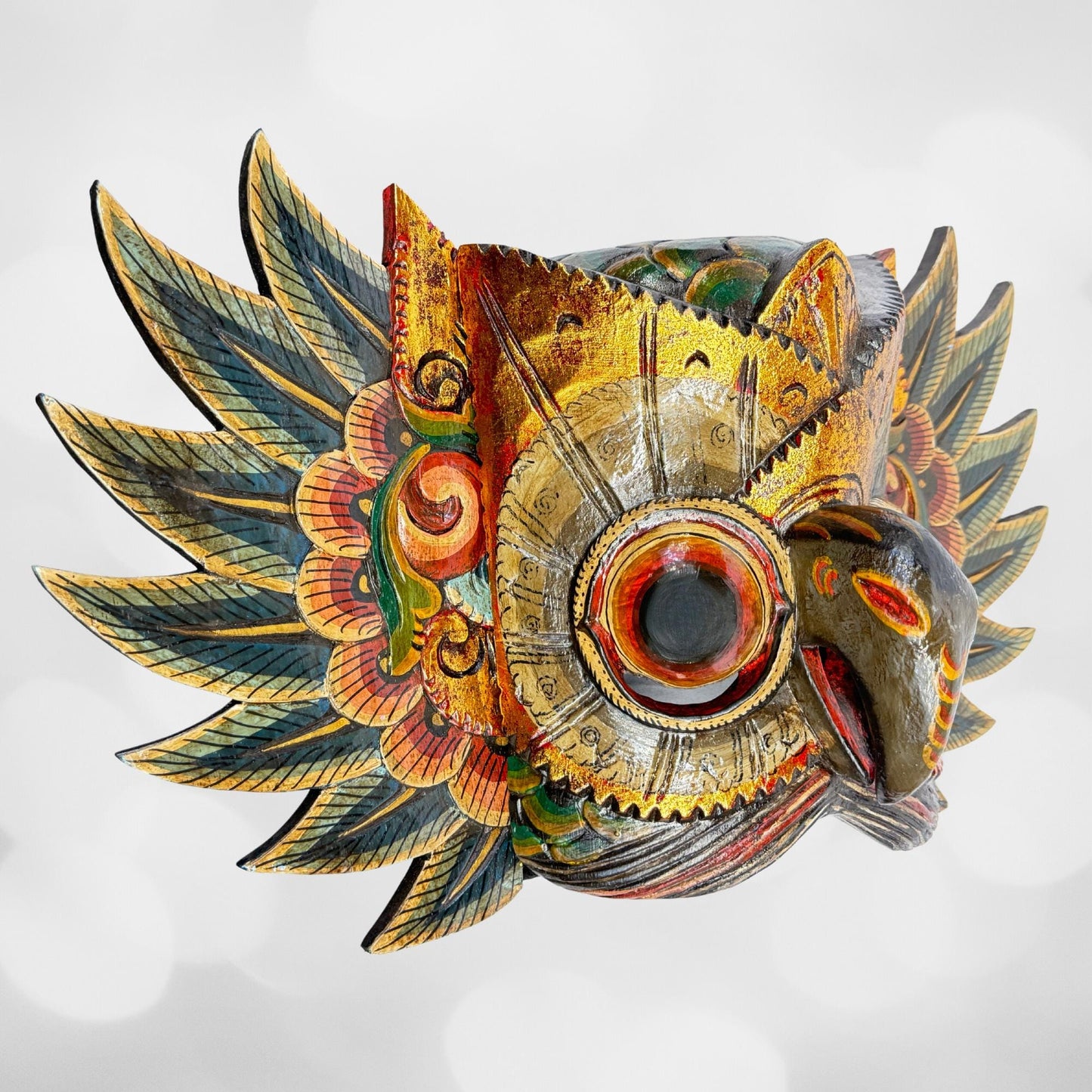 Balinese Mask Horned Owl Bird Mythical WINGED Owl Wall Hanging art Bali Folk Art Hand carved Wood Carving - Acadia World Traders