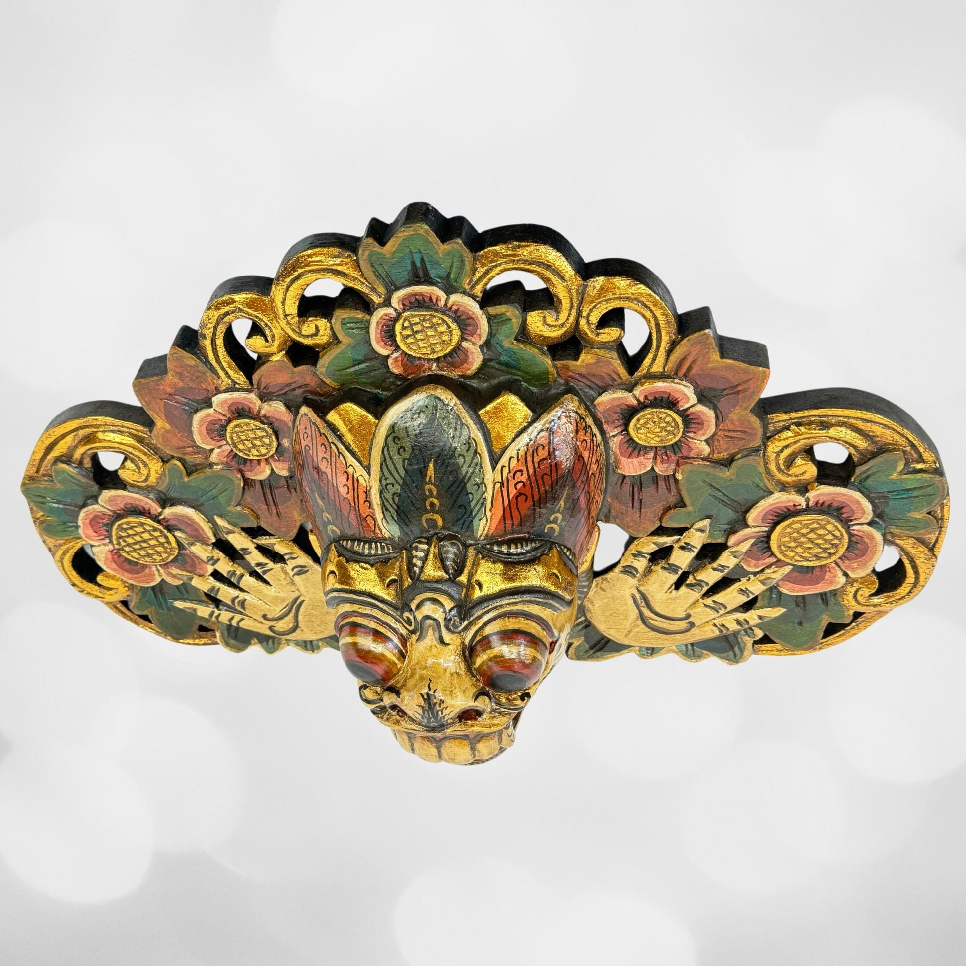 Balinese Demon Mask Bhoma Guardian of the Boma Protector of Earth Barong Mask Polychrome Hand Carved wood Carving Bali Folk Art Wall Decor - Acadia World Traders