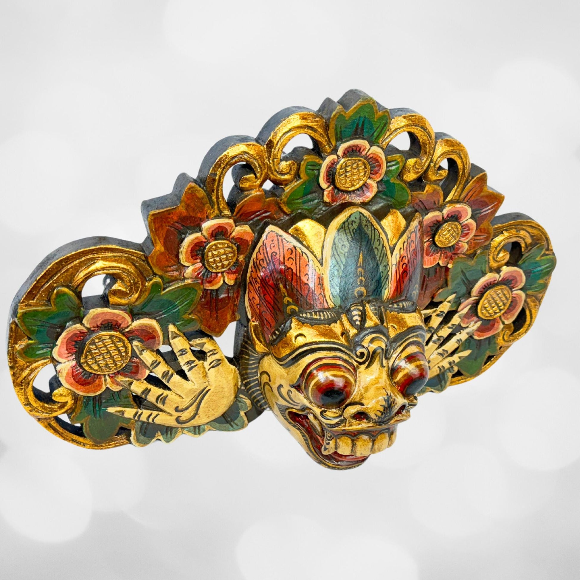Balinese Demon Mask Bhoma Guardian of the Boma Protector of Earth Barong Mask Polychrome Hand Carved wood Carving Bali Folk Art Wall Decor - Acadia World Traders