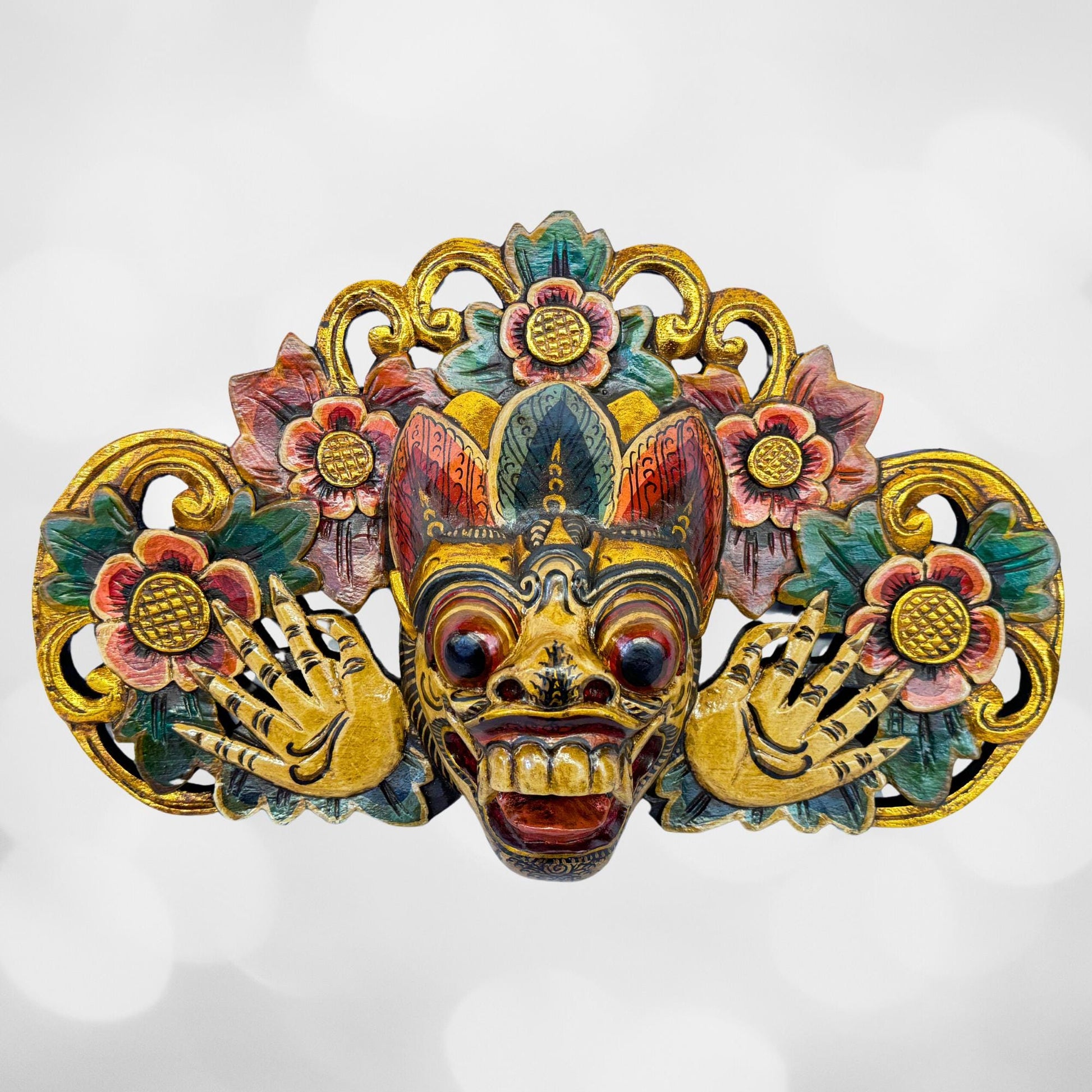 Balinese Demon Mask Bhoma Guardian of the Boma Protector of Earth Barong Mask Polychrome Hand Carved wood Carving Bali Folk Art Wall Decor - Acadia World Traders