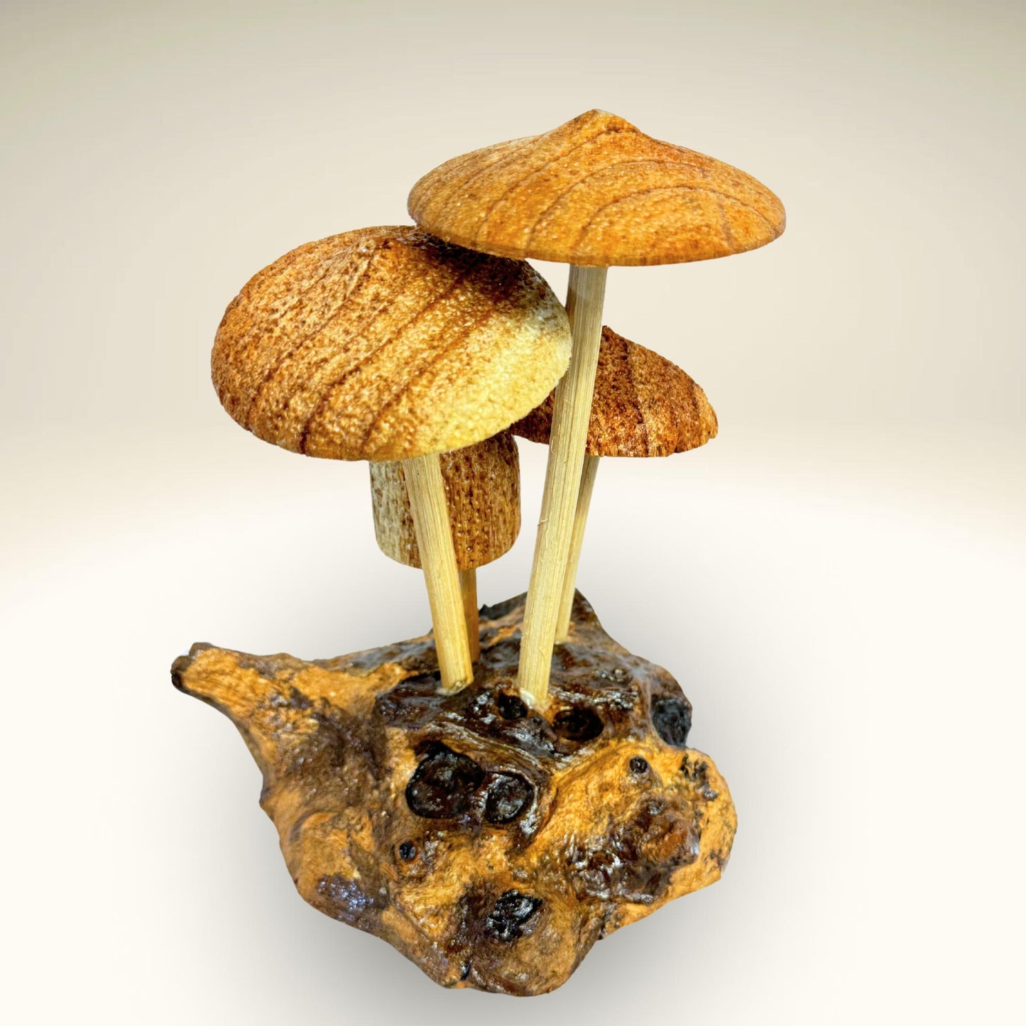 Hand Carved Magic Forest Mushroom Figurine Sculpture | Unique Parasite Wood Statue | Balinese Art Decor