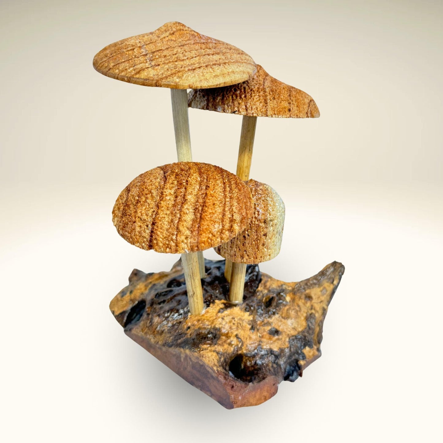 Hand Carved Magic Forest Mushroom Figurine Sculpture | Unique Parasite Wood Statue | Balinese Art Decor