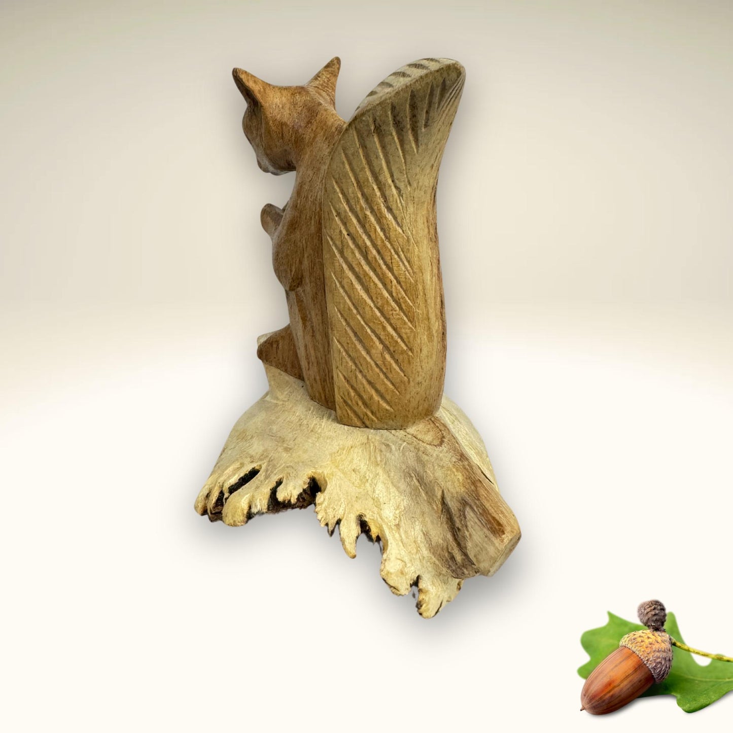 Hand Carved Squirrel Wood Sculpture: Parasite Mushroom Base, Bali Art