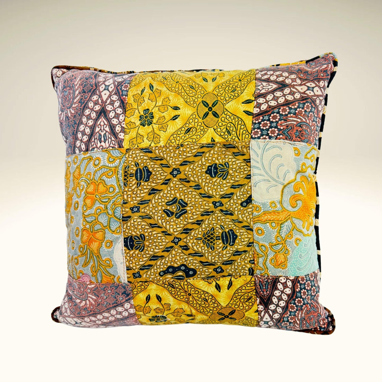 Handmade Batik Patchwork Pillow: Vintage Repurposed Fabric, Organic Kapok Fill