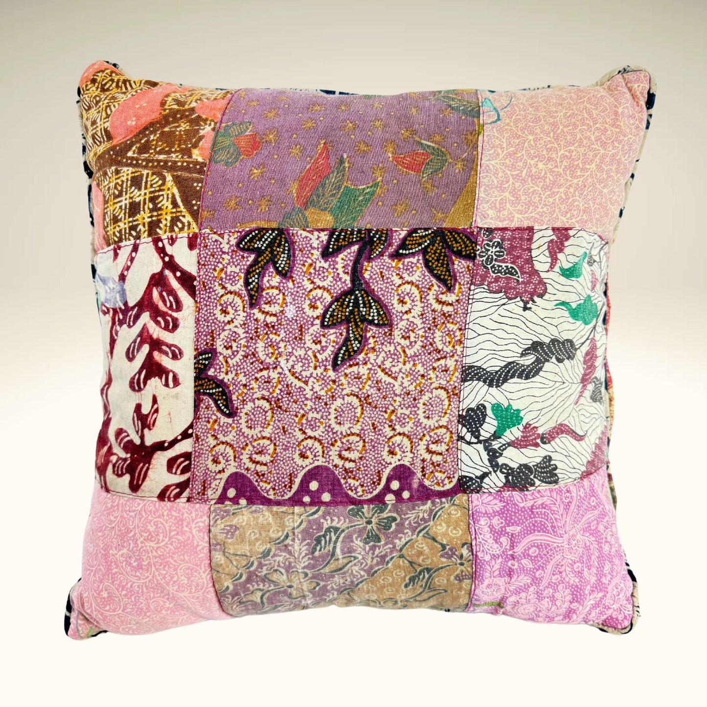 Handmade Batik Patchwork Pillow: Vintage Repurposed Fabric, Organic Kapok Fill