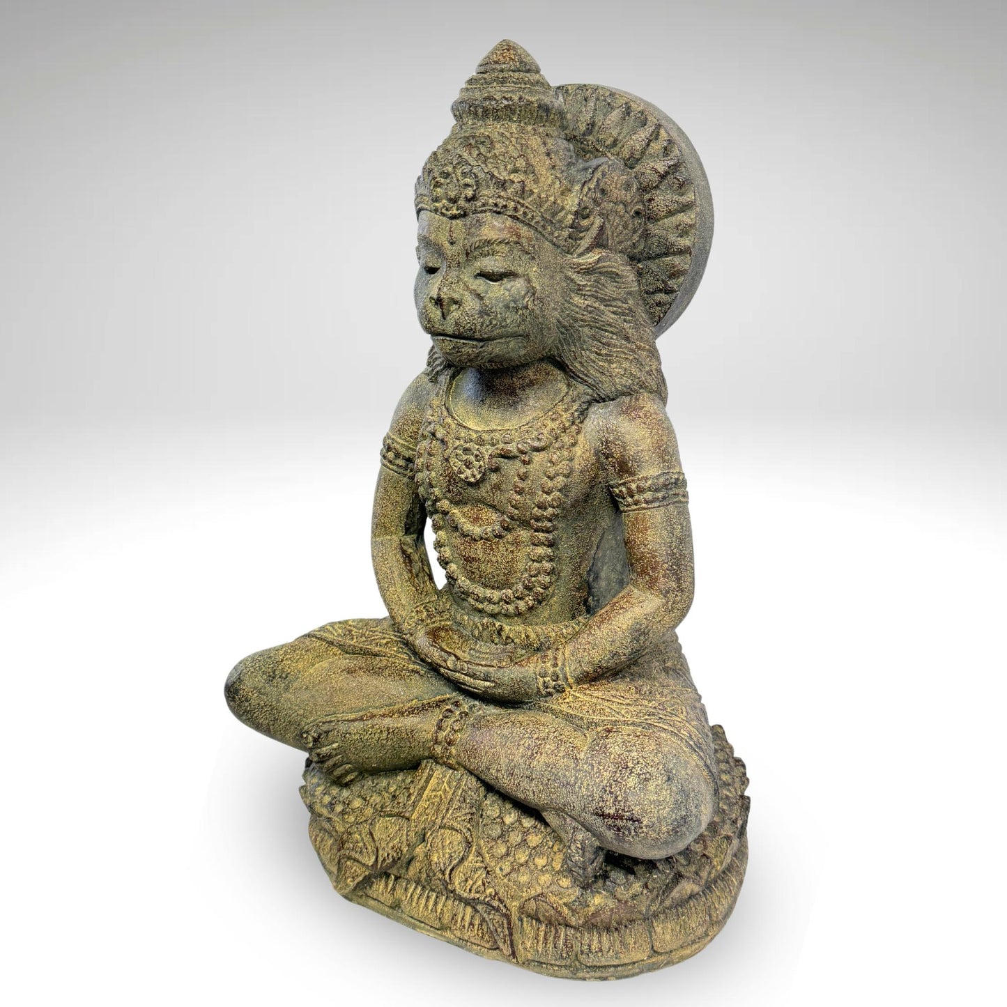Lord Hanuman Garden Statue Handmade Cast Lava Stone Monkey General Sculpture Balinese Ramayana Art Eclectic Decor - Acadia World Traders