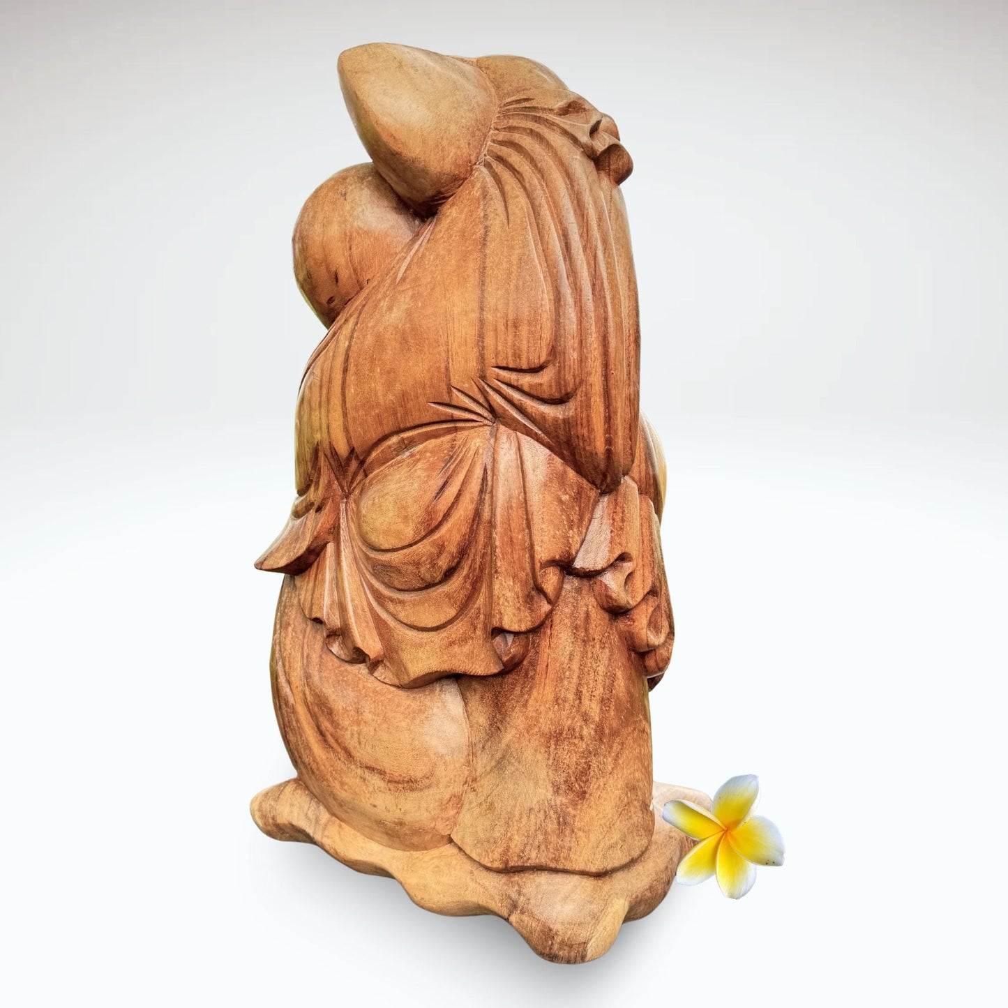 20" Hand Carved Suar Wood Laughing Buddha Statue: Balinese Good Luck Decor