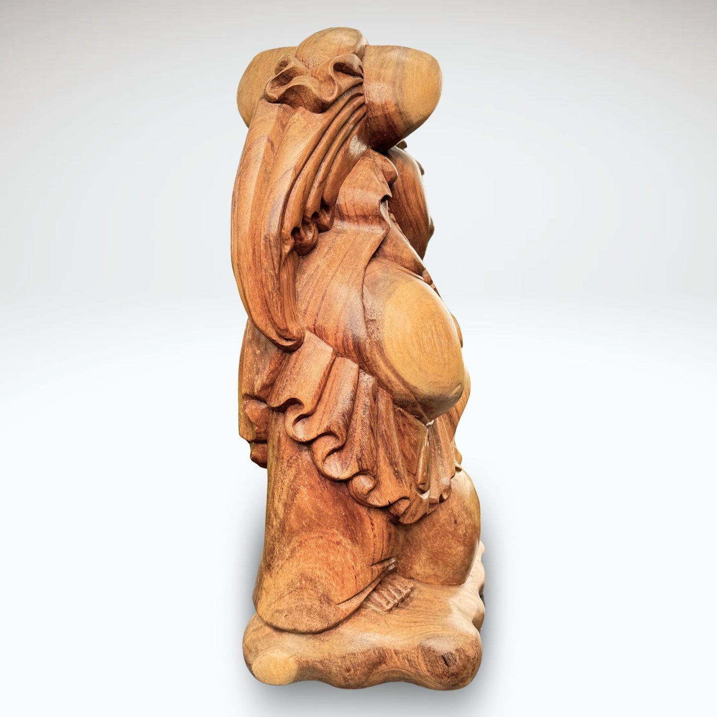 20" Hand Carved Suar Wood Laughing Buddha Statue: Balinese Good Luck Decor