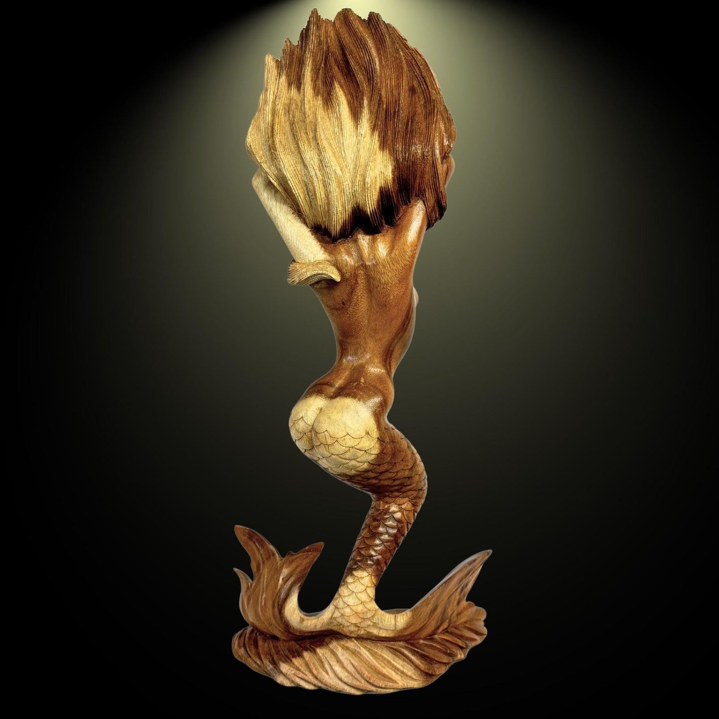 Hand Carved Wood Balinese Mermaid Sculpture: Sea Sirin Sculpture Nautical Decor